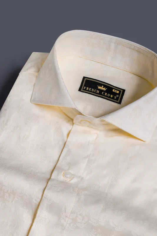 Almond Beige Jacquard Textured Premium Giza Cotton Shirt sold by French Crown