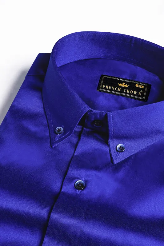 Lapis Blue Subtle Sheen Super Soft Premium Cotton Button Down Shirt sold by French Crown