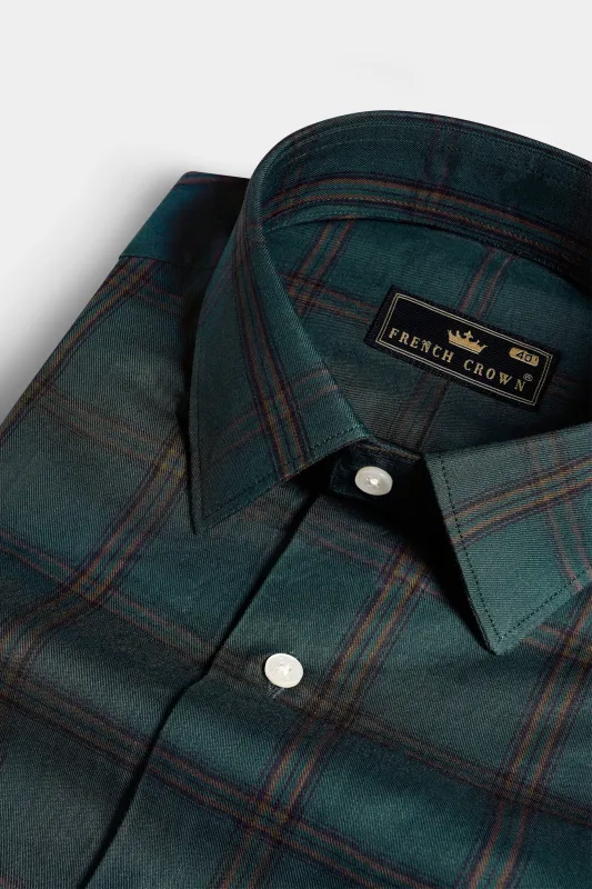 Gable Green Twill Plaid Premium Cotton Shirt sold by French Crown