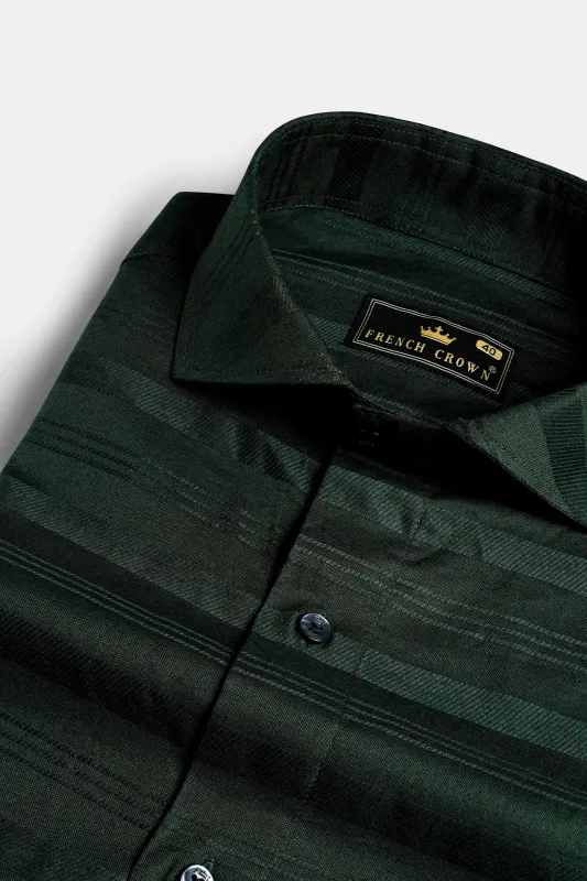 Timber Green Striped Dobby Textured Premium Giza Cotton Shirt sold by French Crown