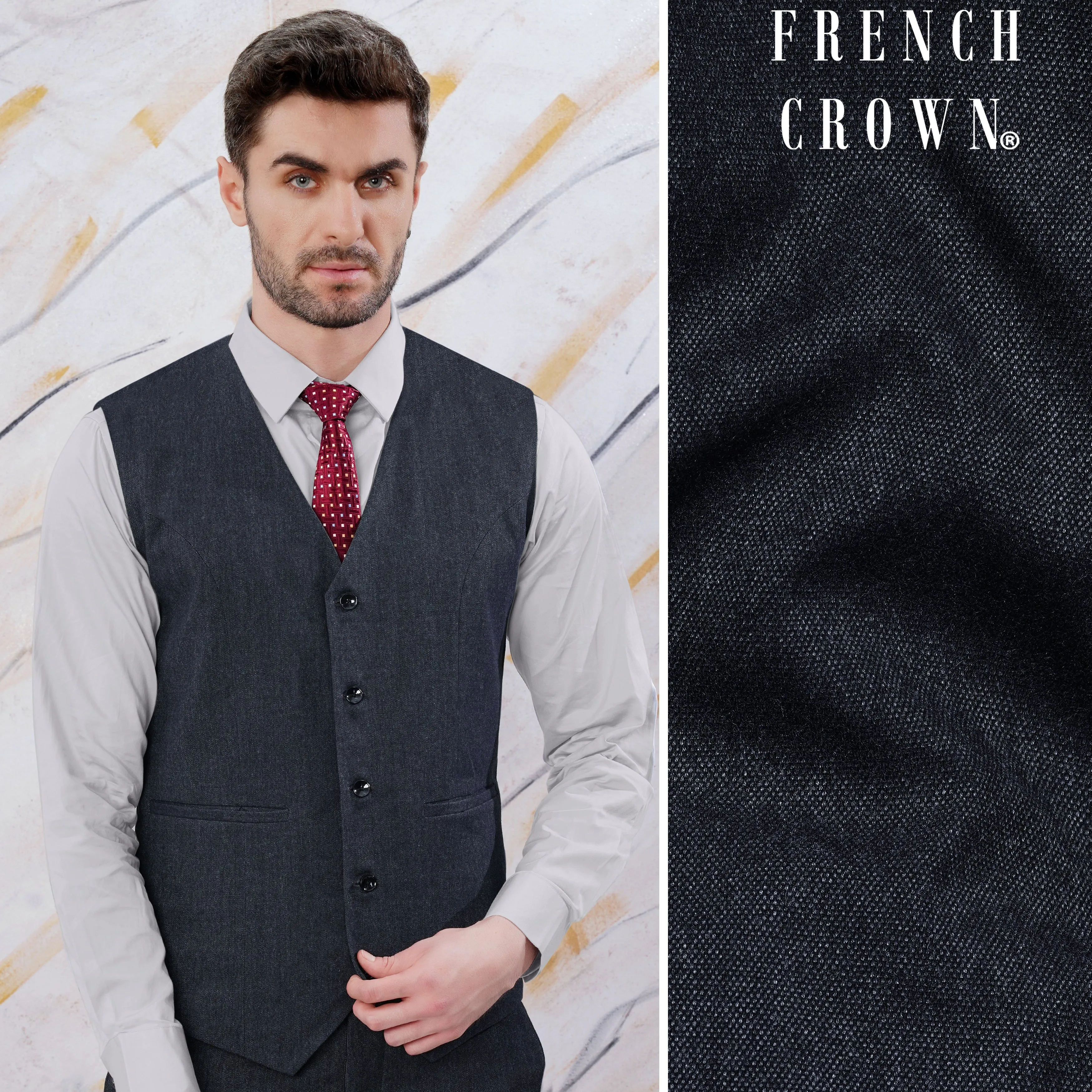 Delft Gray Wool Rich Waistcoat sold by French Crown