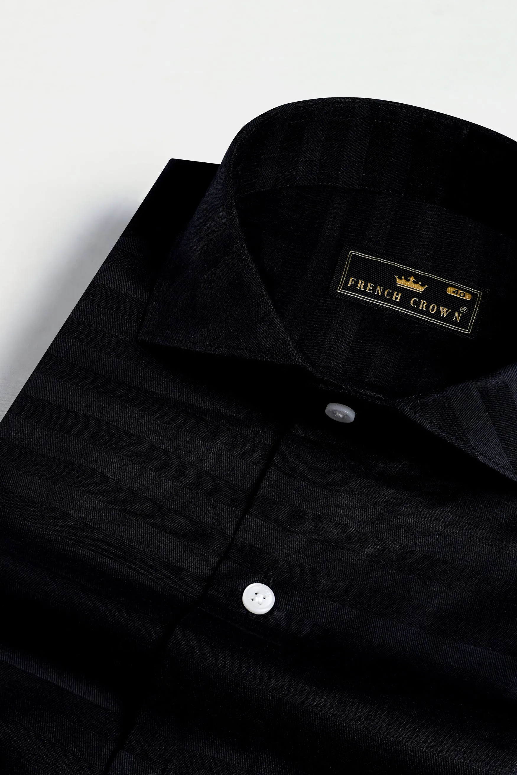 Jade Black Striped Dobby Textured Premium Giza Cotton Shirt sold by French Crown