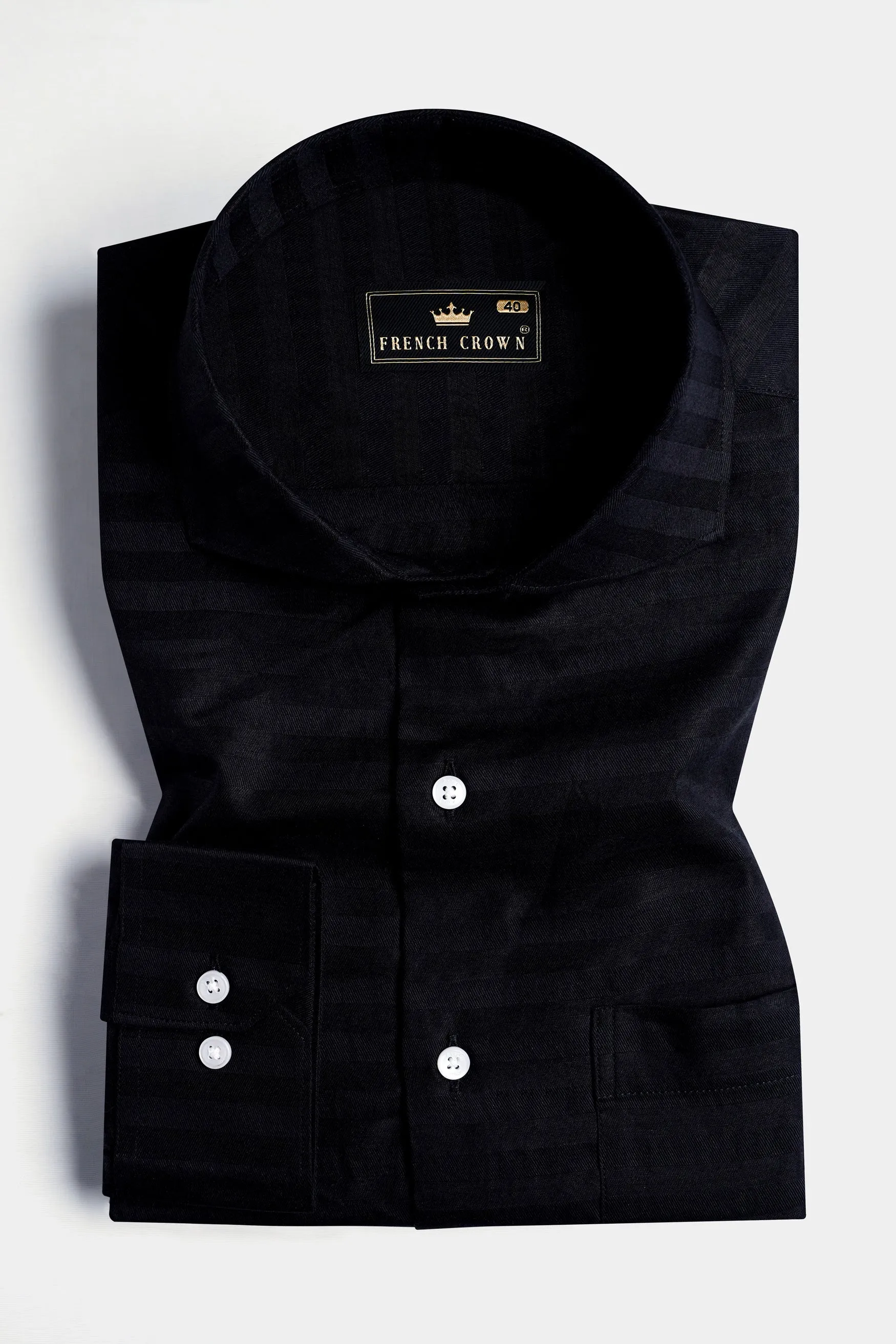 Jade Black Striped Dobby Textured Premium Giza Cotton Shirt sold by French Crown product image thumbnail 3