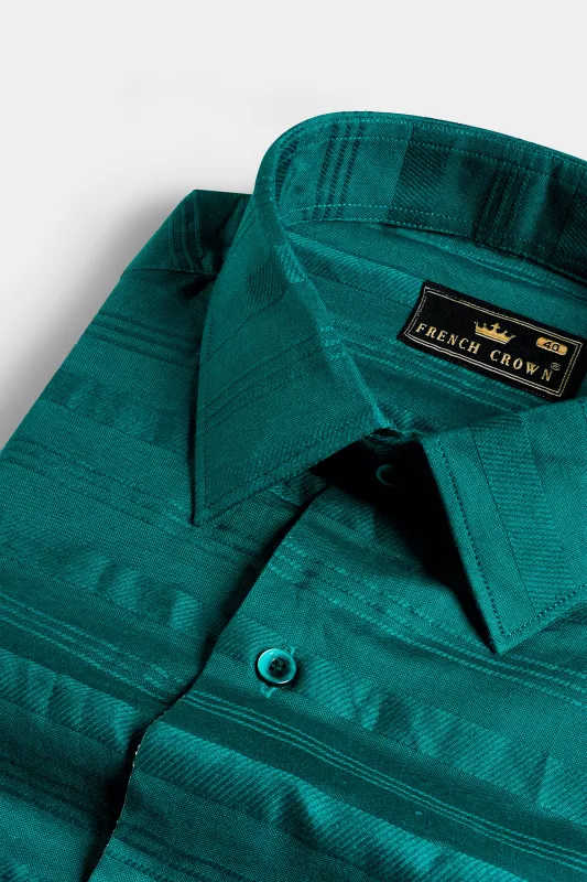 Aqua Green Striped Dobby Textured Premium Giza Cotton Shirt sold by French Crown