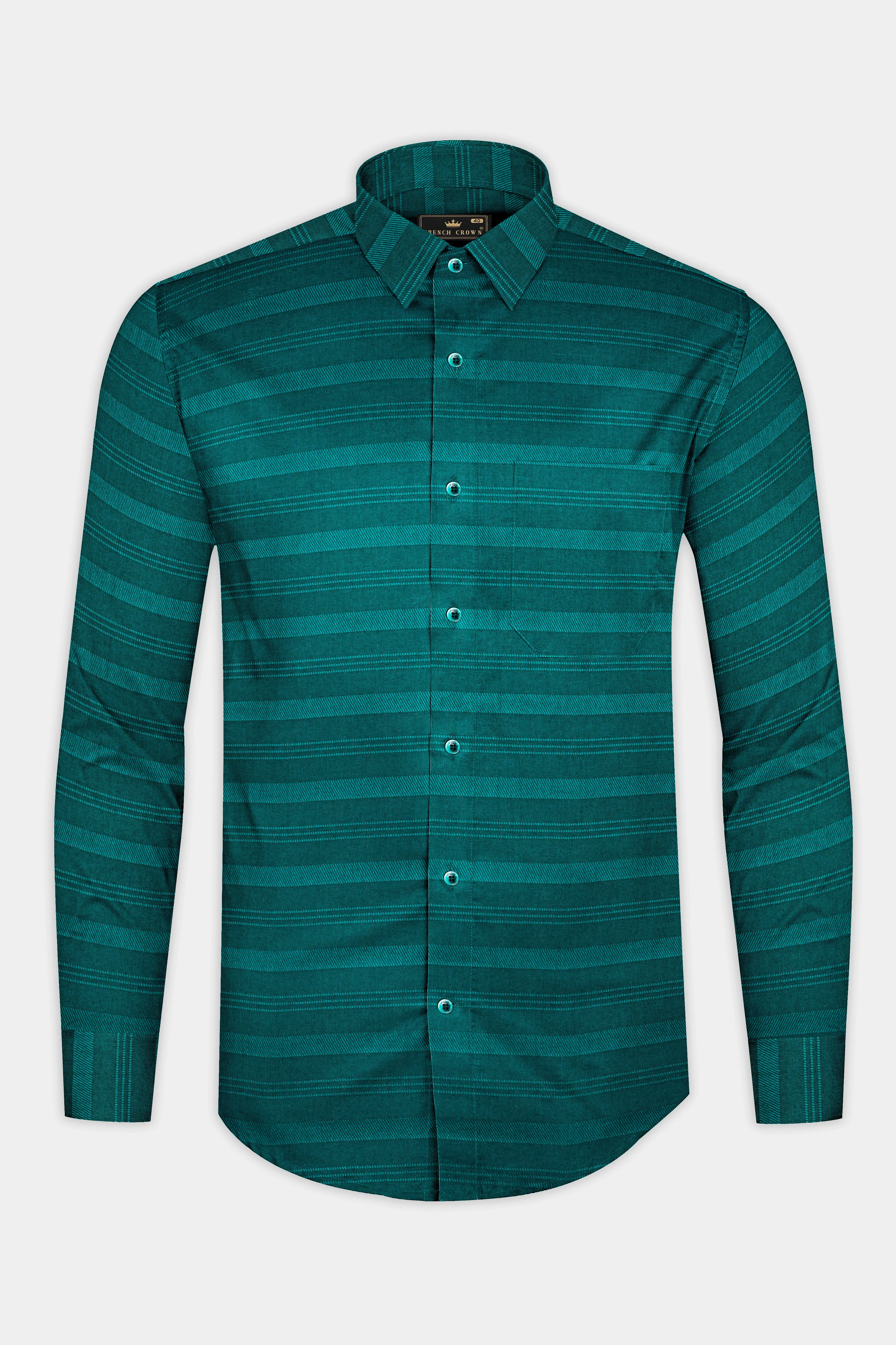 Aqua Green Striped Dobby Textured Premium Giza Cotton Shirt sold by French Crown product image thumbnail 4