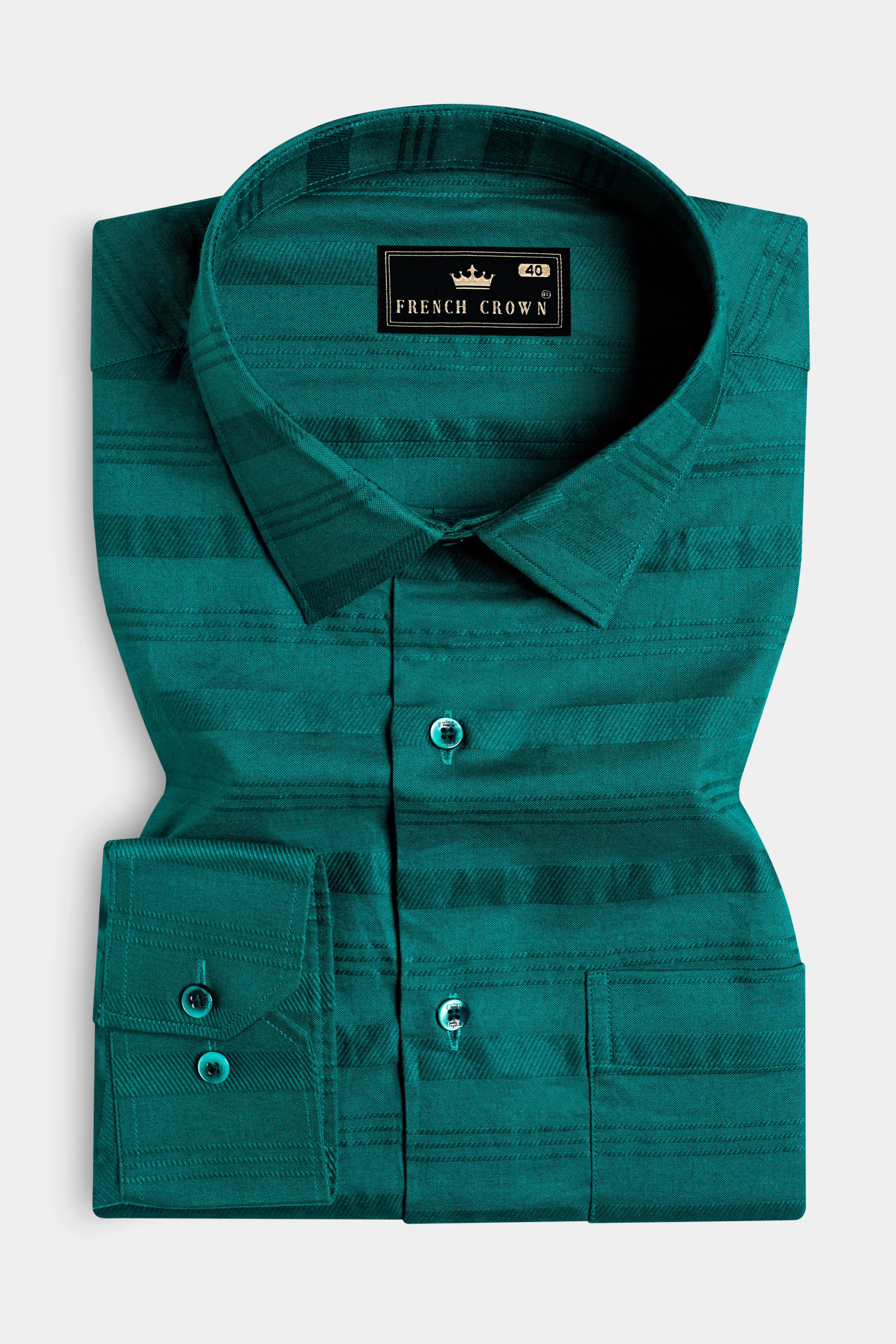 Aqua Green Striped Dobby Textured Premium Giza Cotton Shirt sold by French Crown product image thumbnail 3