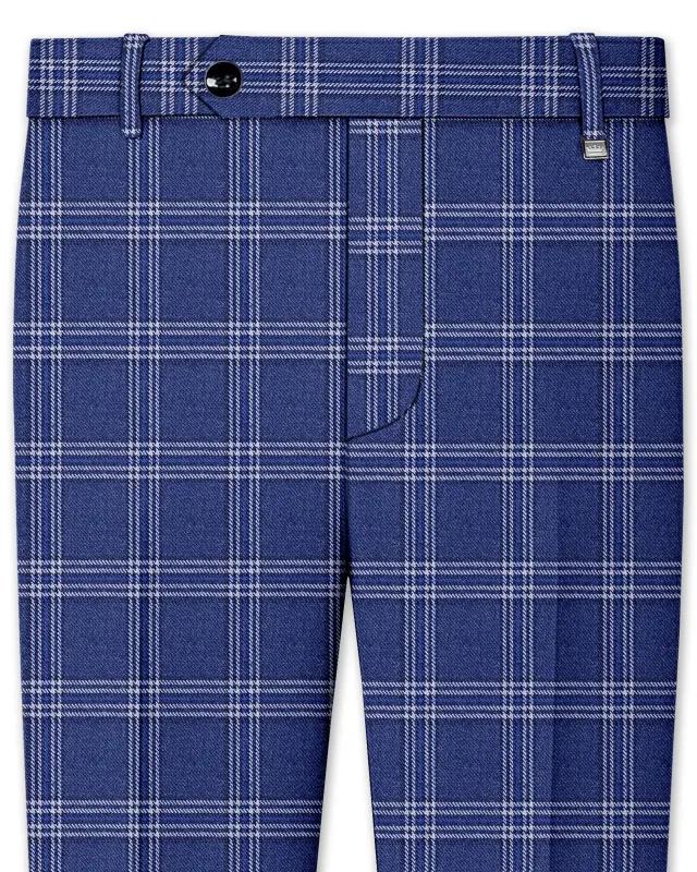 Cloud Blue and White Plaid Tweed Stretchable Waistband Pant sold by French Crown