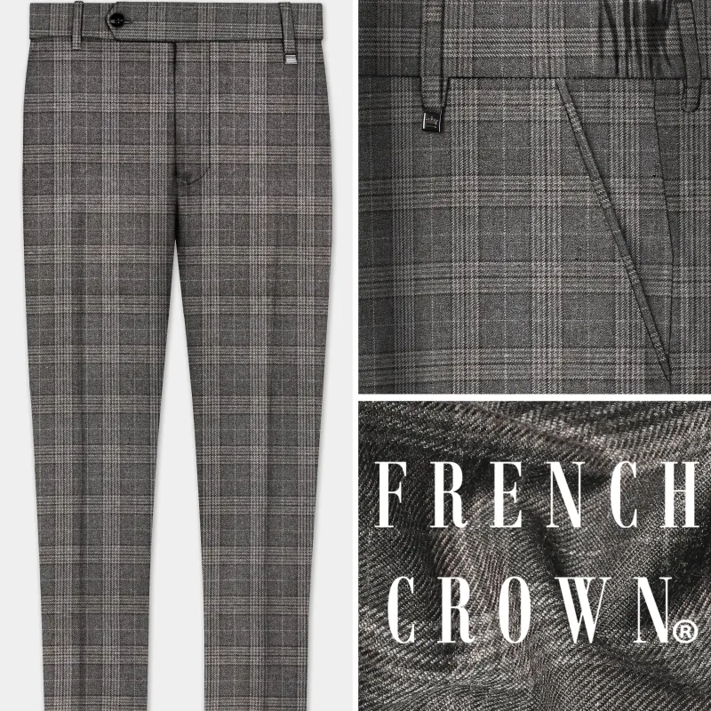 Iridium Gray Plaid Tweed Stretchable Waistband Pant sold by French Crown