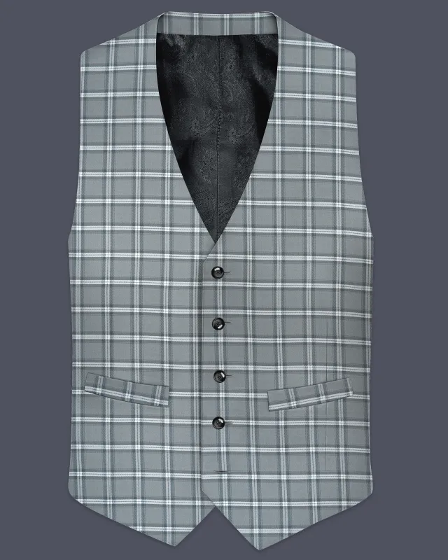 Pewter Gray and White Windowpane Wool Rich Waistcoat sold by French Crown