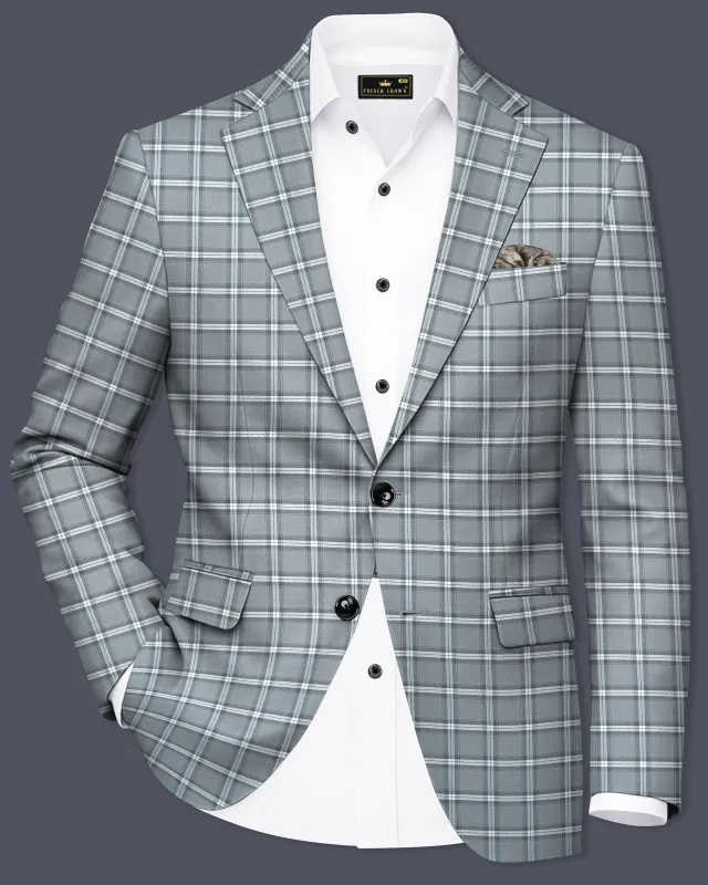 Pewter Gray and White Windowpane Wool Rich Blazer sold by French Crown