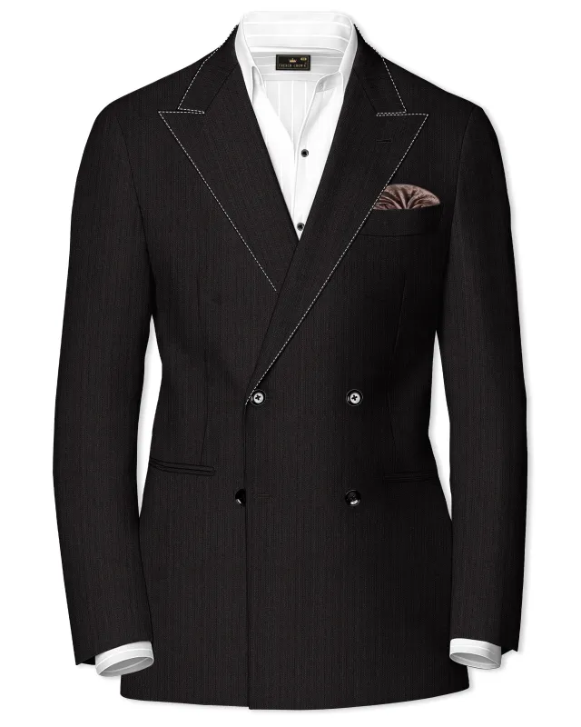 Iridium Gray Hand Stitched Lapels Wool Rich Double Breasted Designer Blazer sold by French Crown