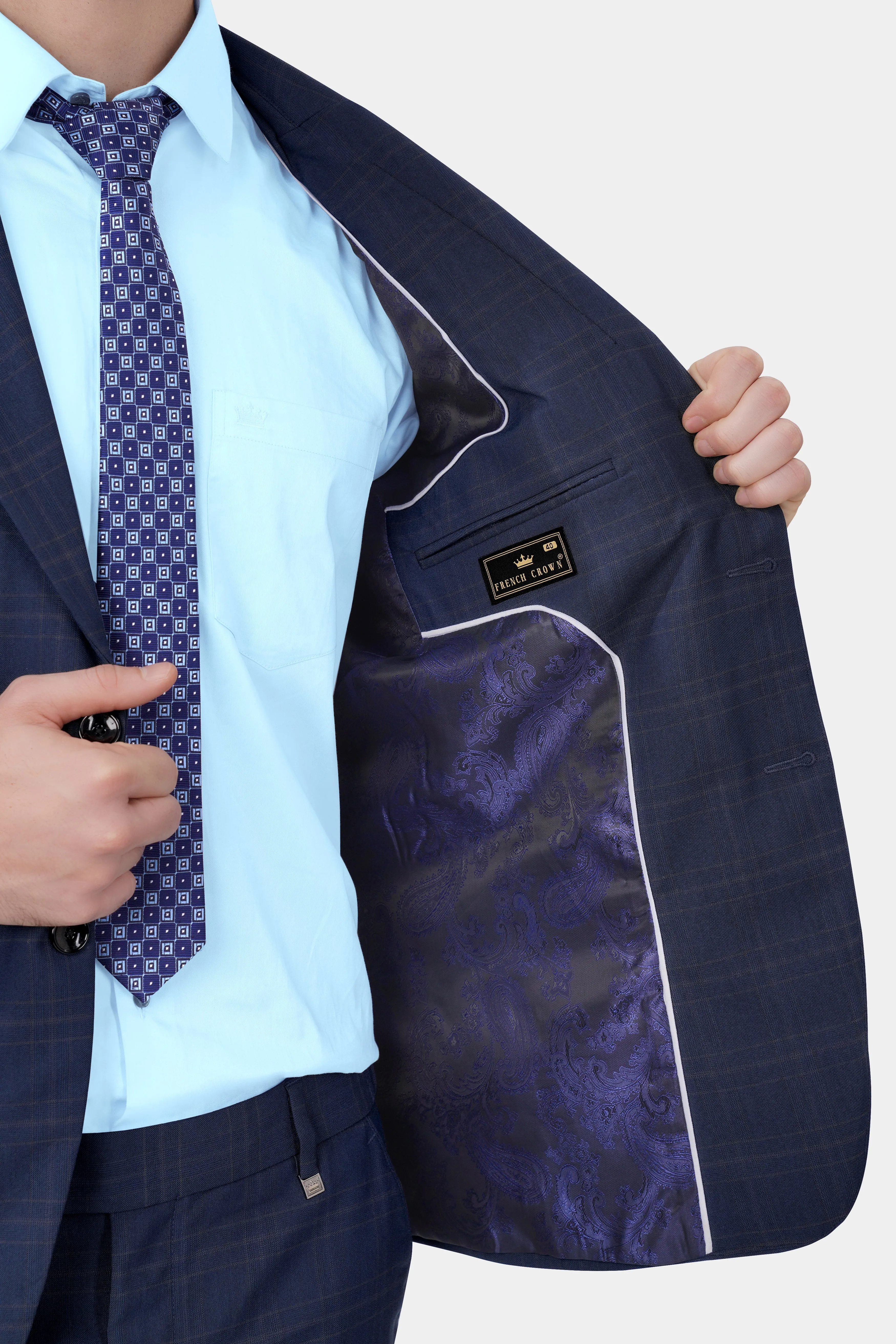 Thunder Blue Plaid Wool Rich Blazer sold by French Crown product image thumbnail 5