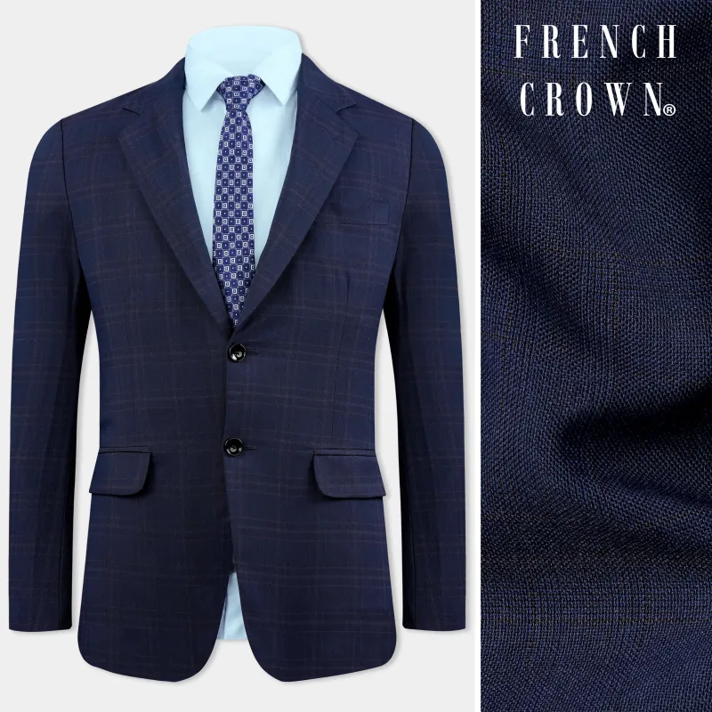 Thunder Blue Plaid Wool Rich Blazer sold by French Crown