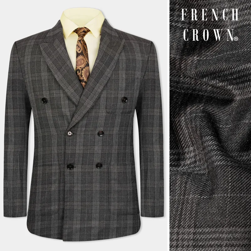 Iridium Gray Plaid Tweed Double Breasted Sports Blazer sold by French Crown
