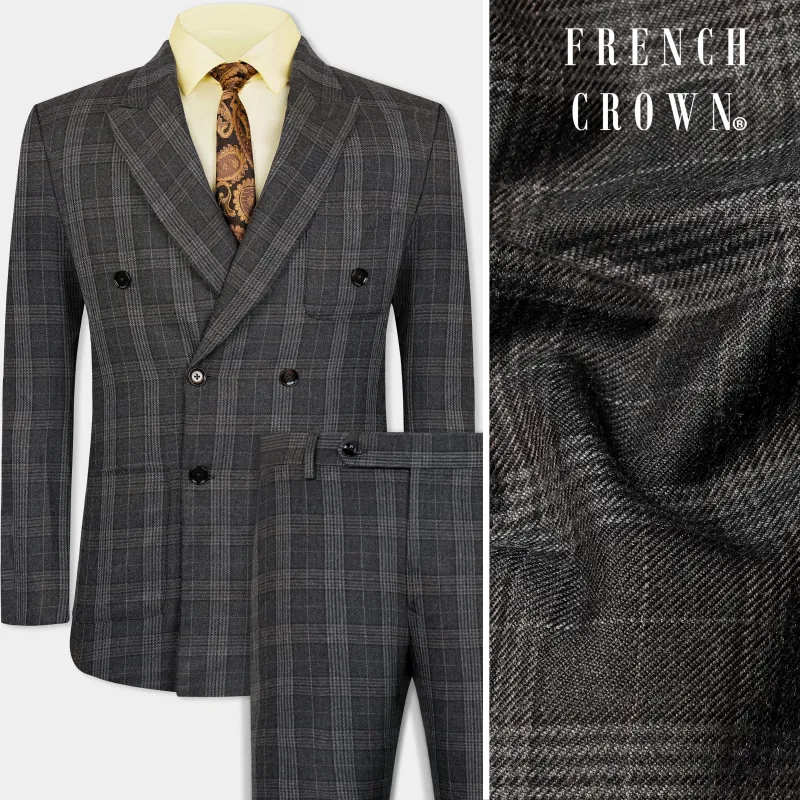 Iridium Gray Plaid Tweed Double Breasted Sports Suit made by French Crown
