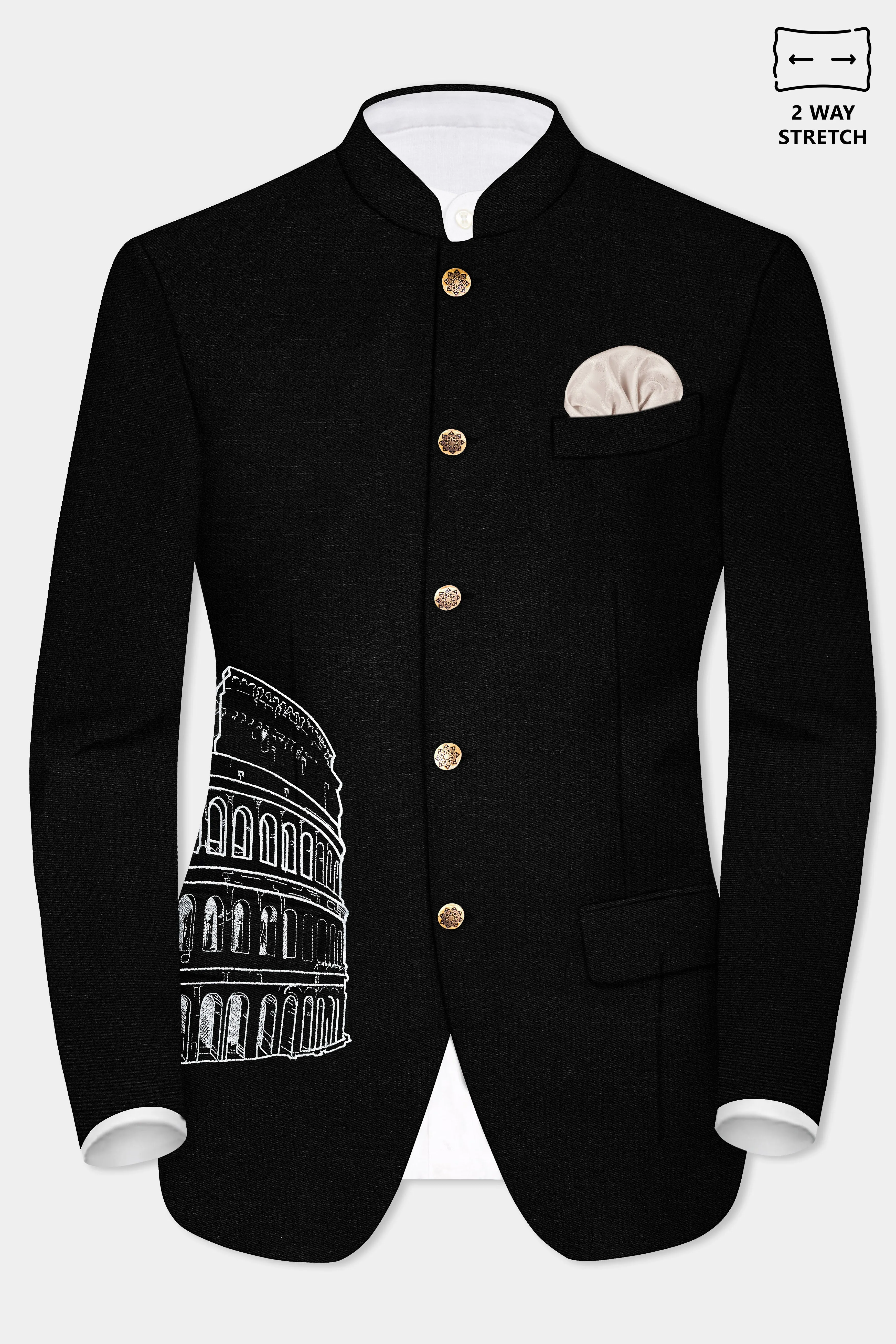 Jade Black Stretchable Colosseum Embroidered Wool Rich Designer Blazer sold by French Crown product image thumbnail 2