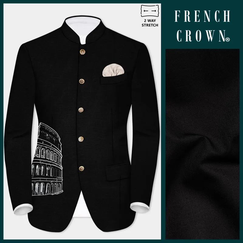 Jade Black Stretchable Colosseum Embroidered Wool Rich Designer Blazer sold by French Crown