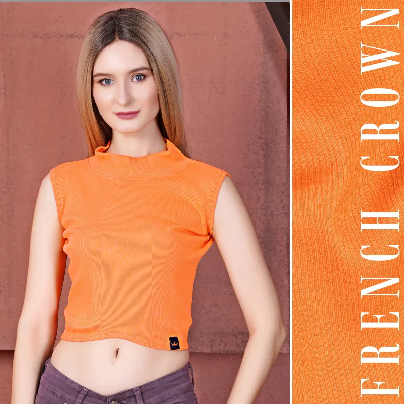 Tangerine Orange Premium Cotton Knit Stretchable Crop Top made by French Crown
