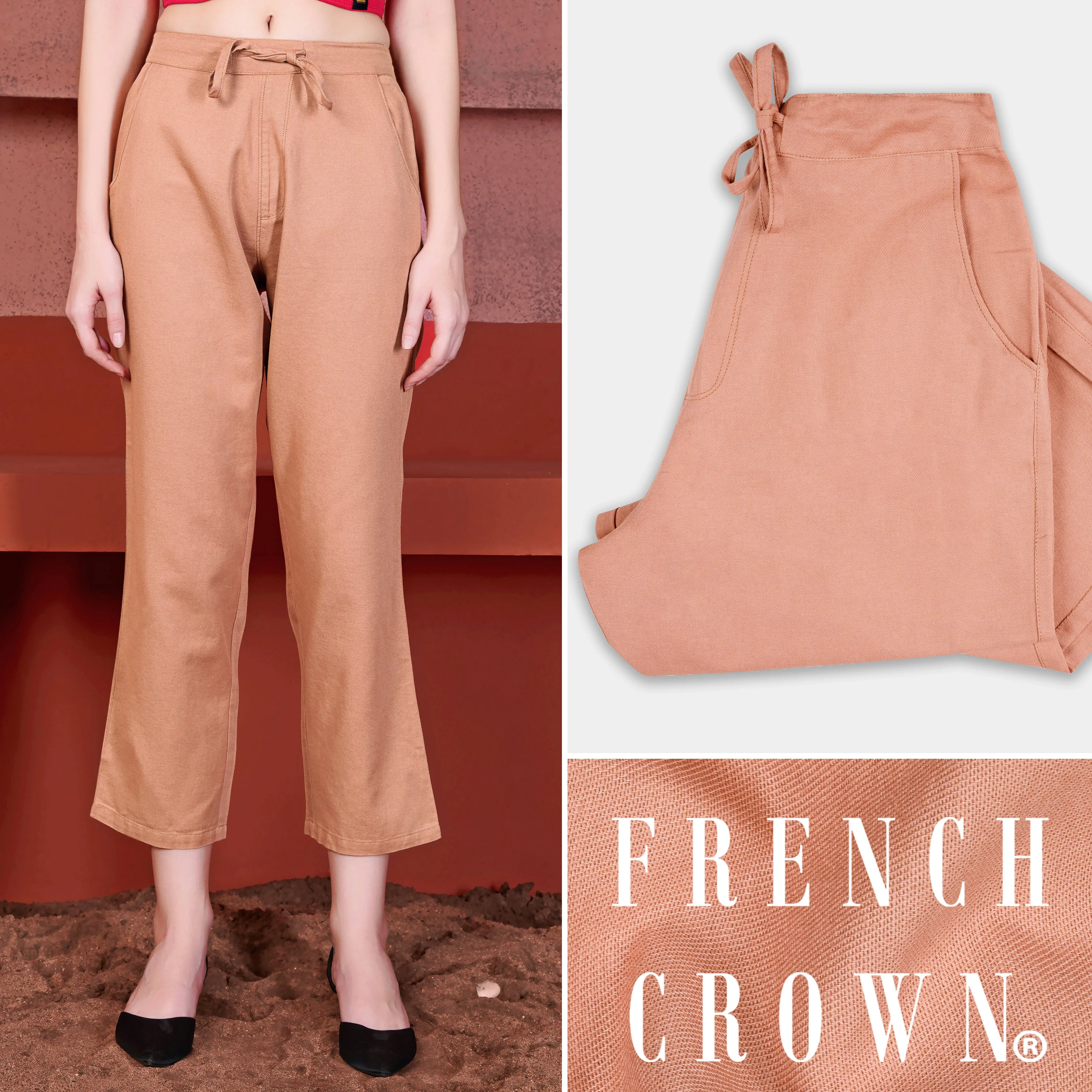 Petite Peach Ankle Length Premium Cotton Palazzo sold by French Crown