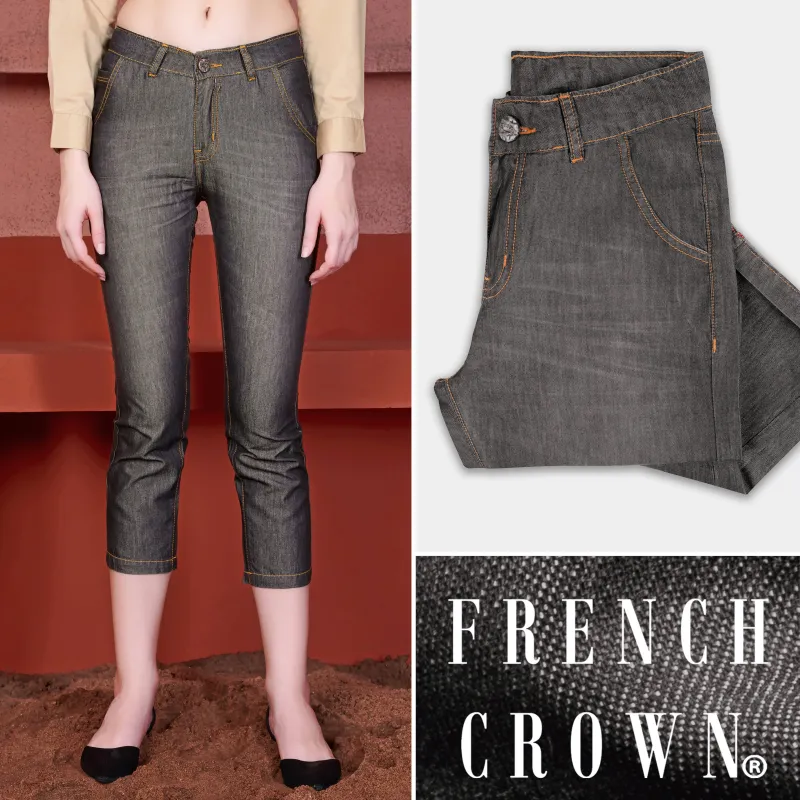 Women's Skinny Fit Wenge Gray Whiskering Wash Ankle Length Light Weight Denim sold by French Crown