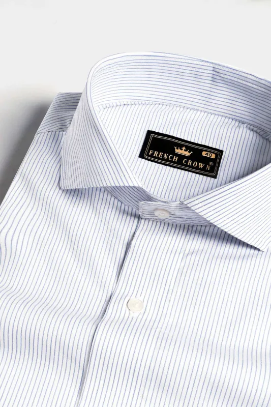 Bright White and Yonder Blue PinStriped Premium Cotton Shirt sold by French Crown