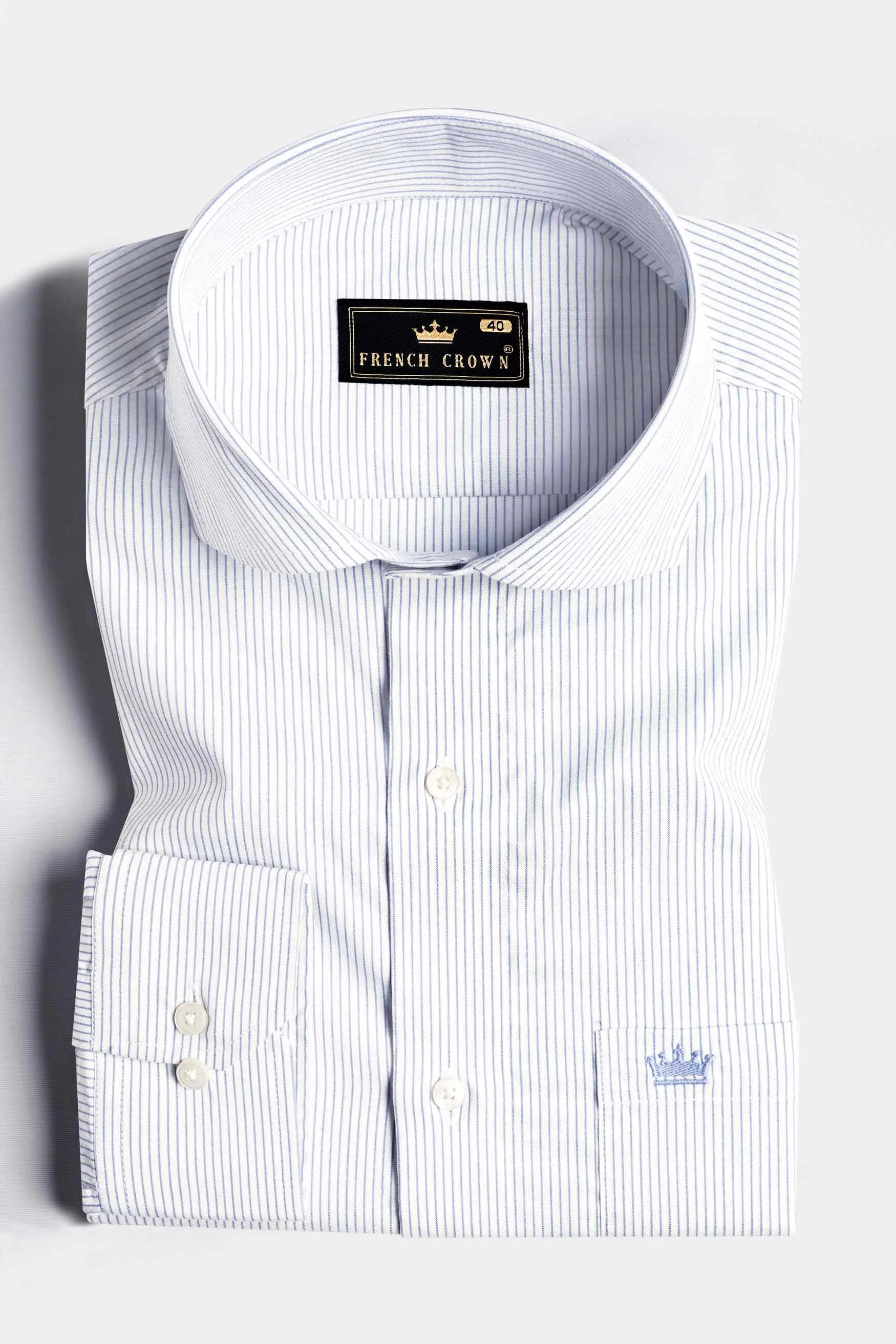 Bright White and Yonder Blue PinStriped Premium Cotton Shirt sold by French Crown product image thumbnail 3