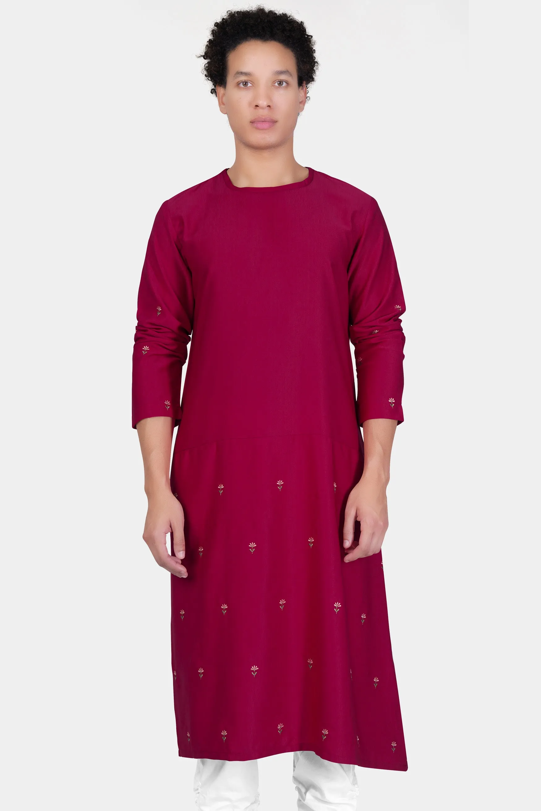 Rubine Maroon Floral Embroidered Viscose Designer Kurta sold by French Crown product image thumbnail 4