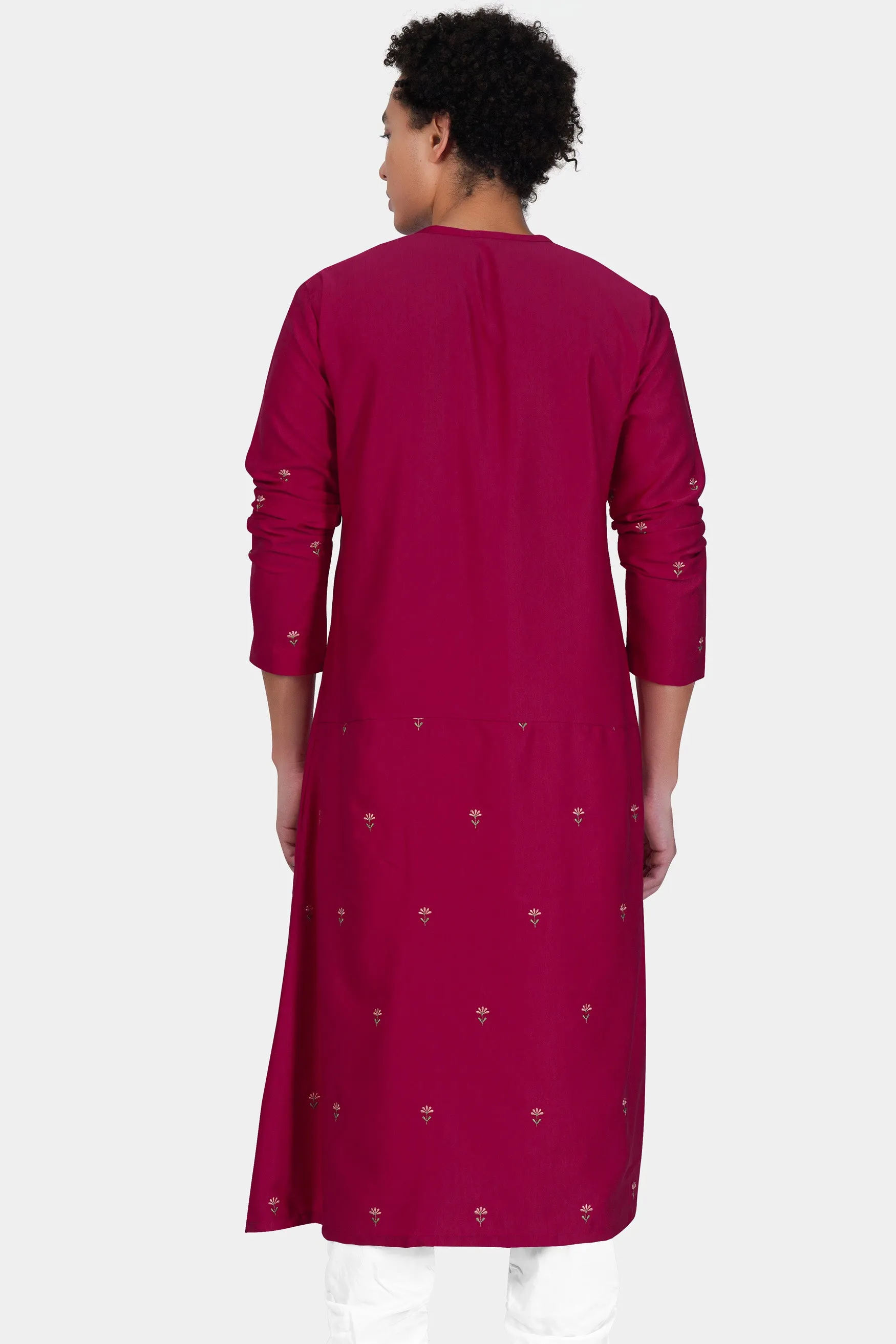 Rubine Maroon Floral Embroidered Viscose Designer Kurta sold by French Crown product image thumbnail 5