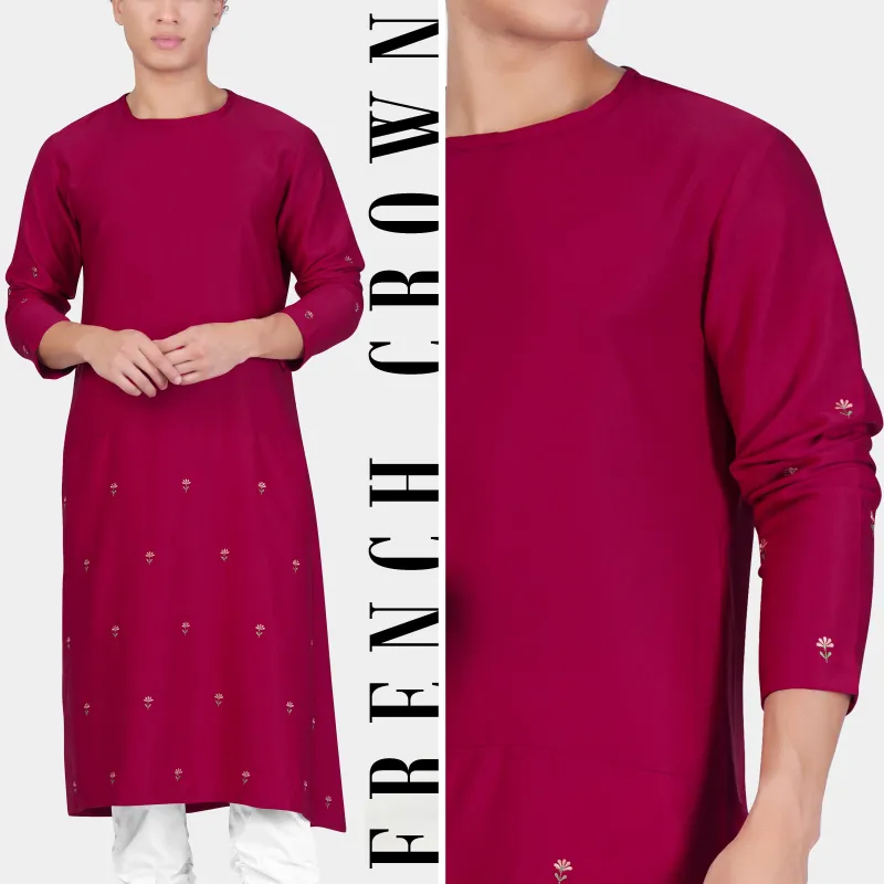 Rubine Maroon Floral Embroidered Viscose Designer Kurta sold by French Crown