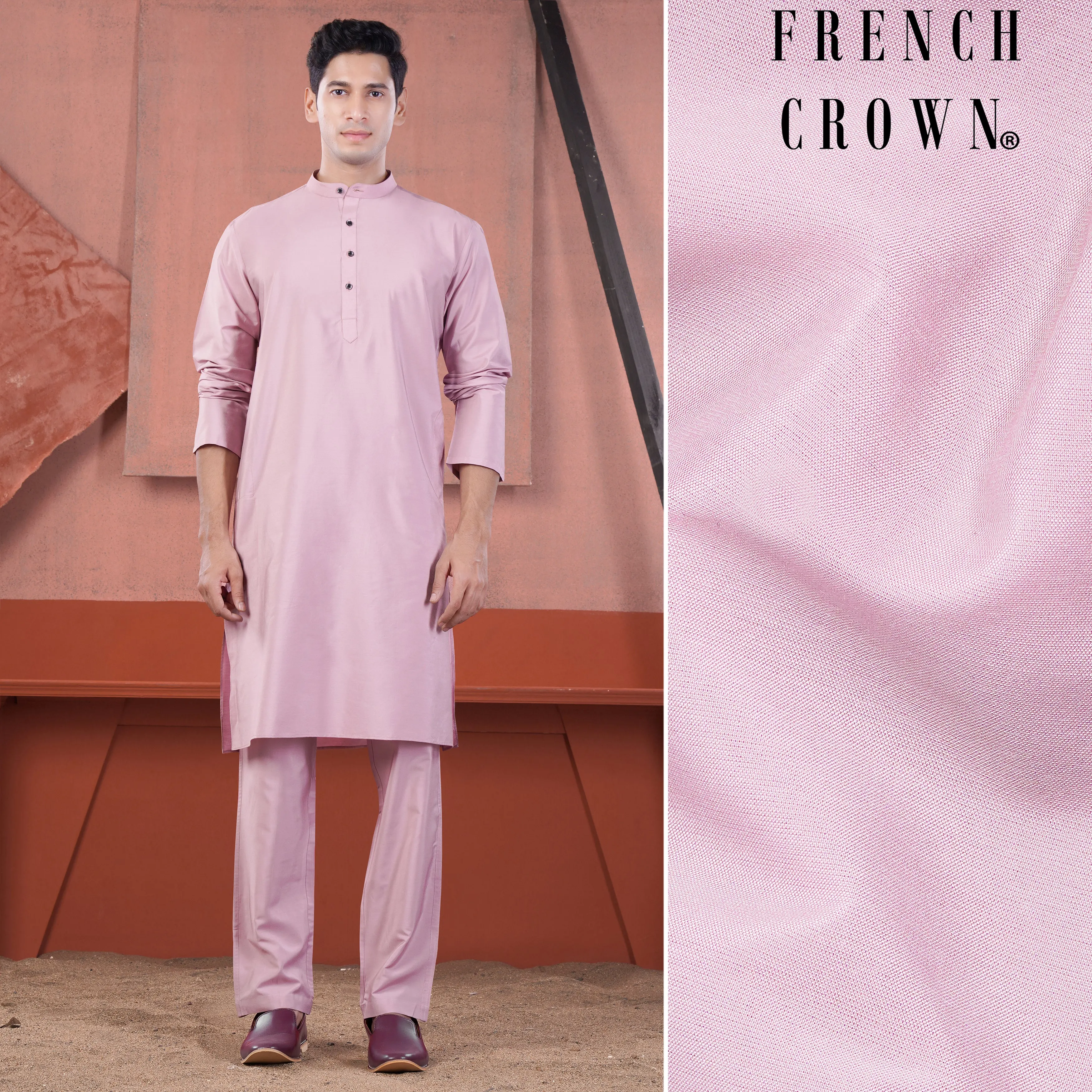 Melanie Pink Subtle Sheen Viscose Kurta Set sold by French Crown