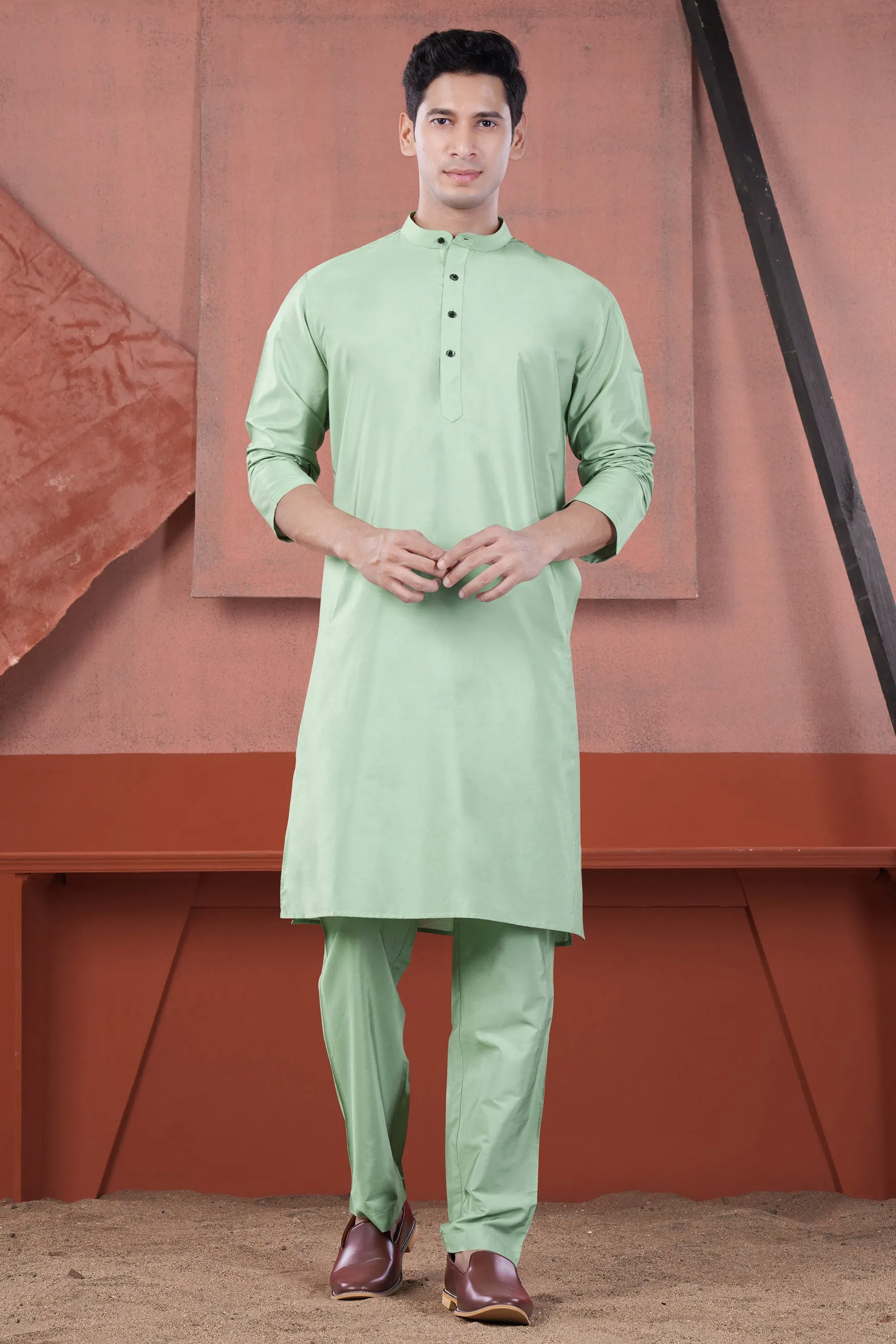 Sprout Green Subtle Sheen Viscose Kurta Set sold by French Crown product image thumbnail 2