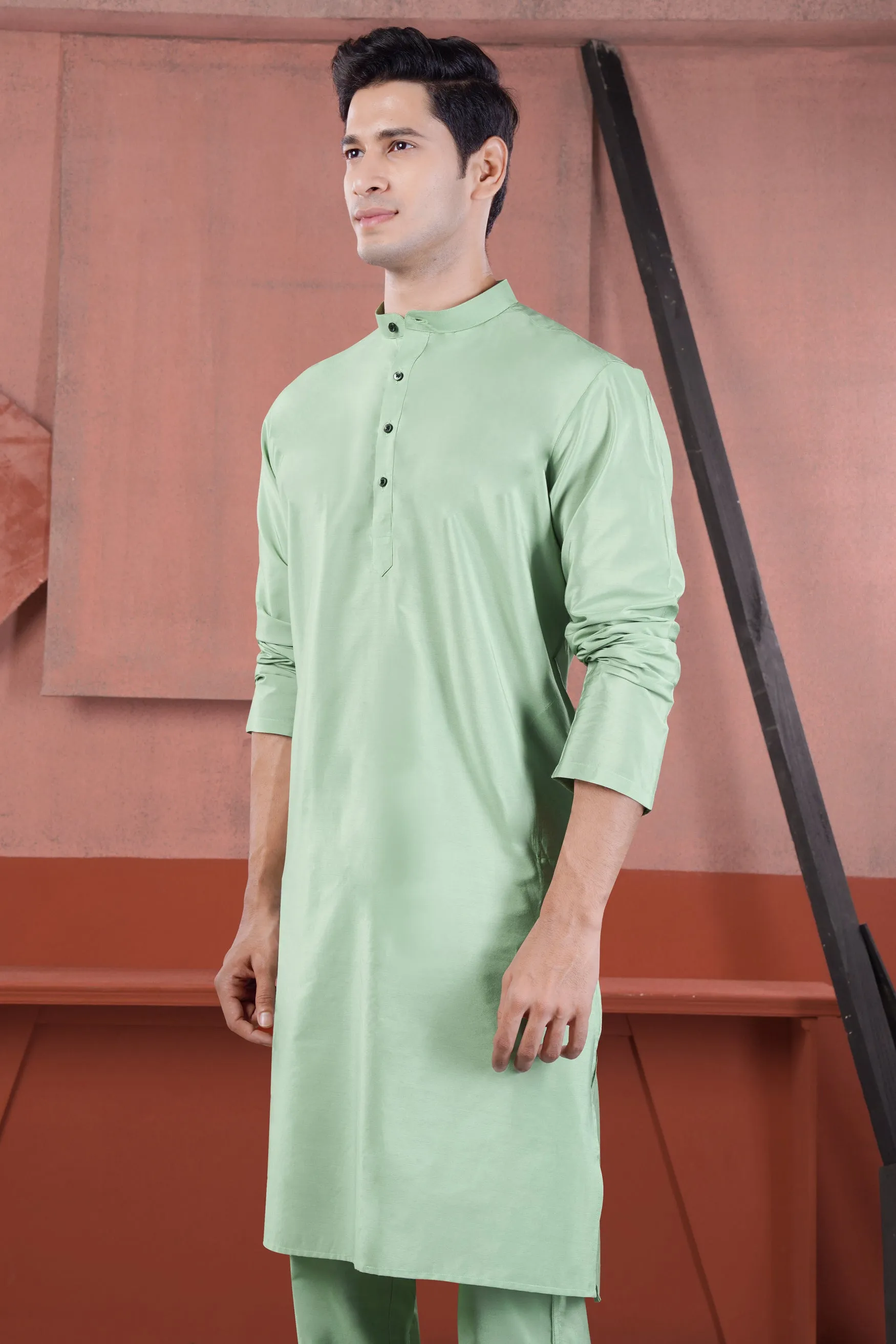 Sprout Green Subtle Sheen Viscose Kurta Set sold by French Crown product image thumbnail 5