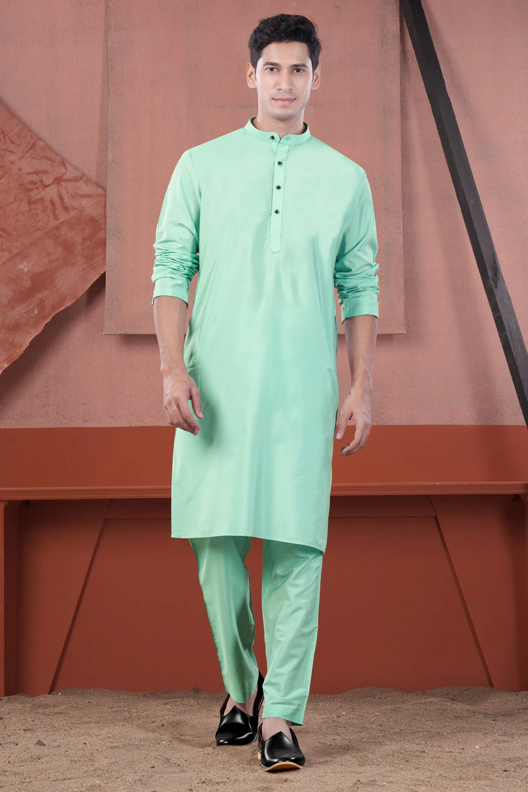 Jagged Green Subtle Sheen Viscose Kurta Set sold by French Crown product image thumbnail 2