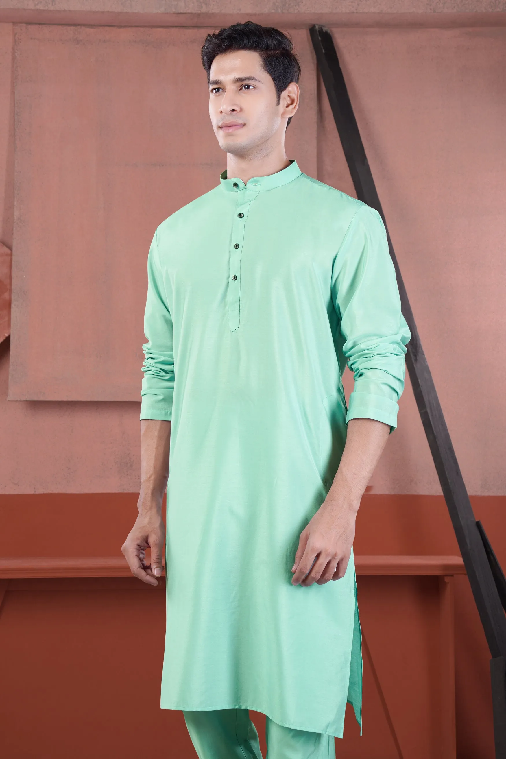 Jagged Green Subtle Sheen Viscose Kurta Set sold by French Crown product image thumbnail 5