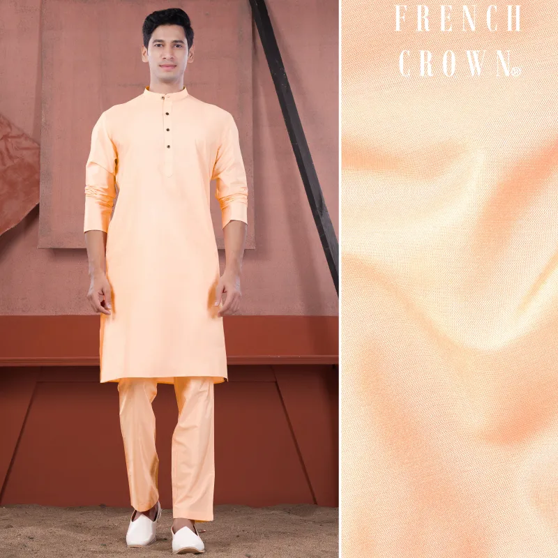 Peach Subtle Sheen Viscose Kurta Set sold by French Crown