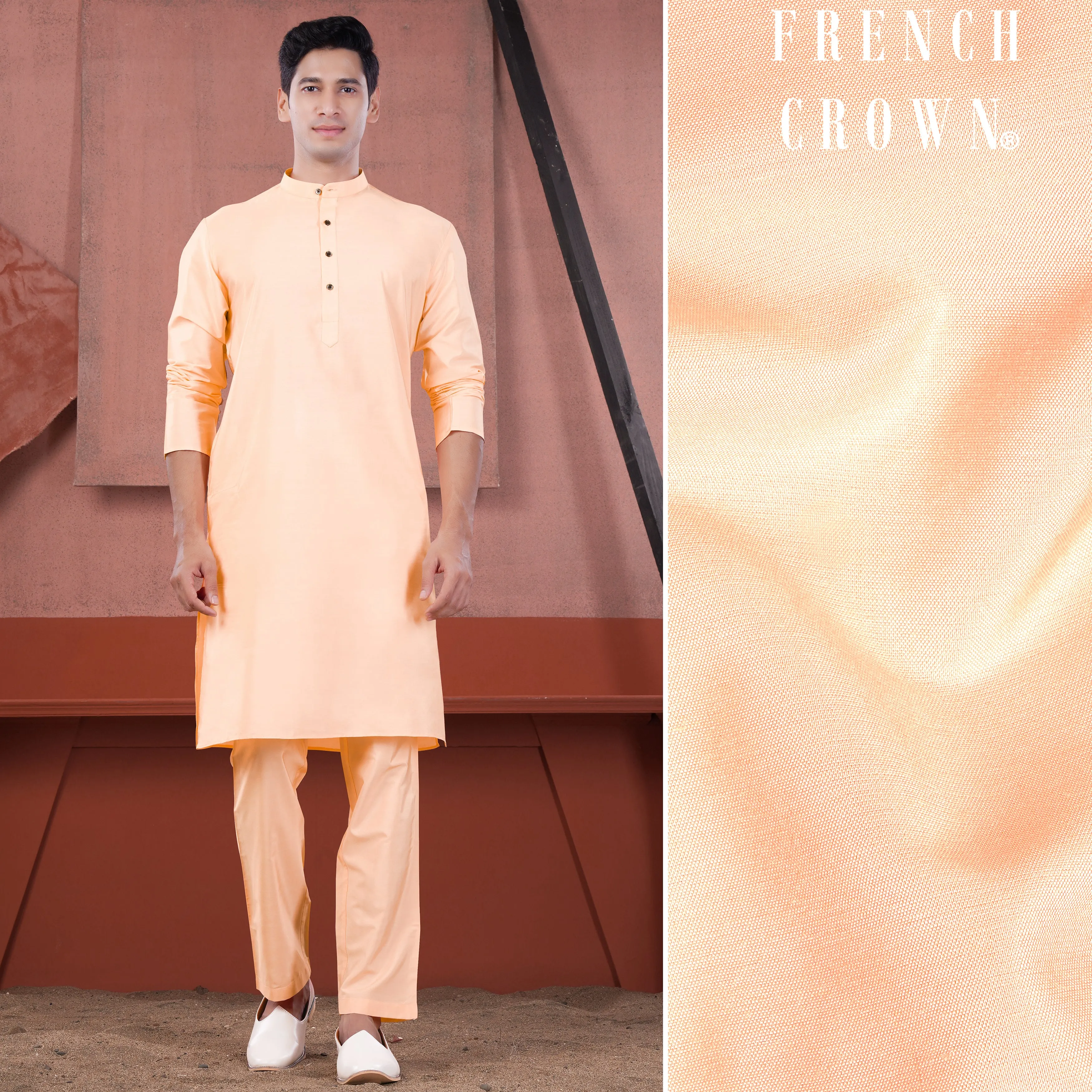 Peach Subtle Sheen Viscose Kurta Set sold by French Crown