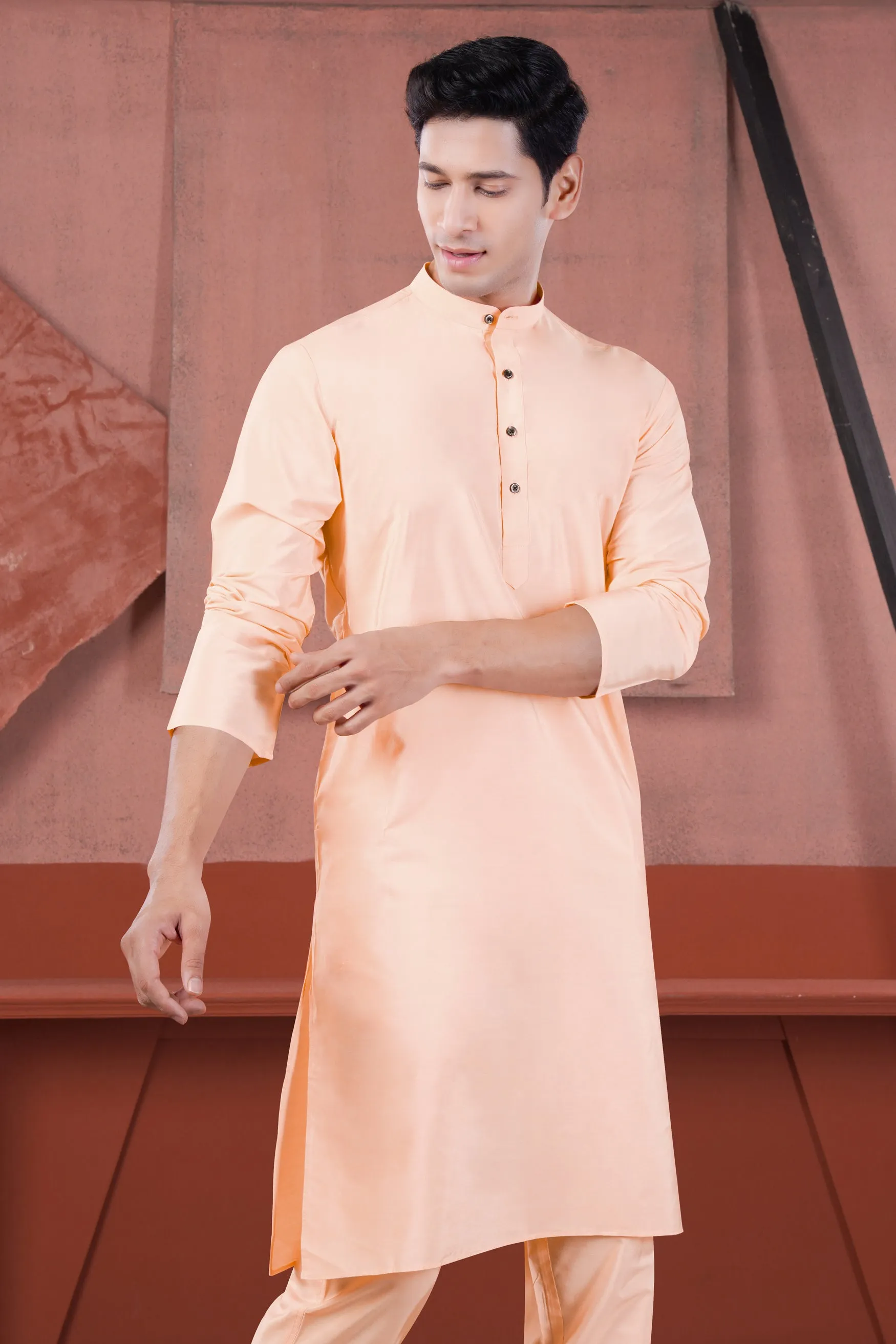 Peach Subtle Sheen Viscose Kurta Set sold by French Crown product image thumbnail 5