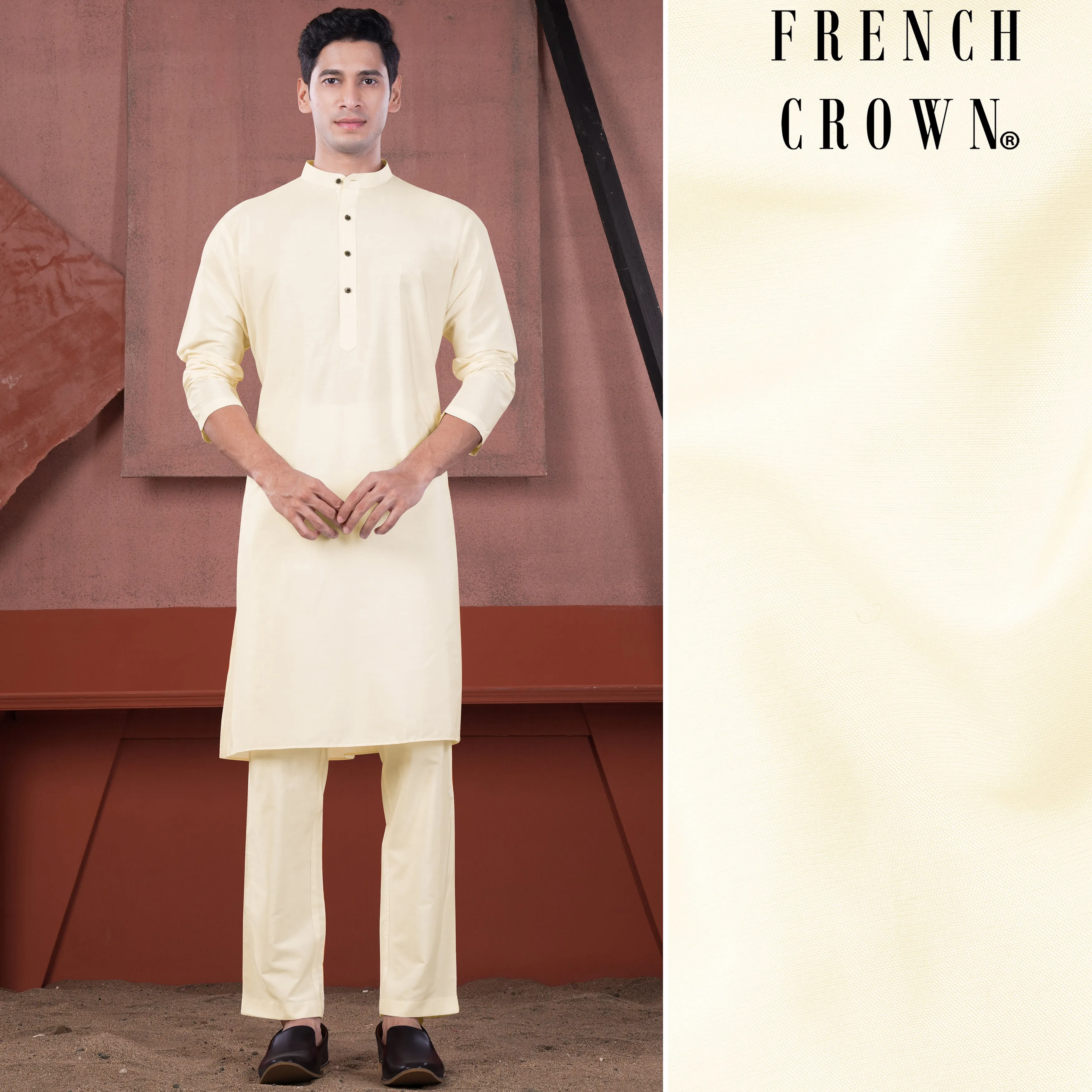 Beige Subtle Sheen Viscose Kurta Set sold by French Crown