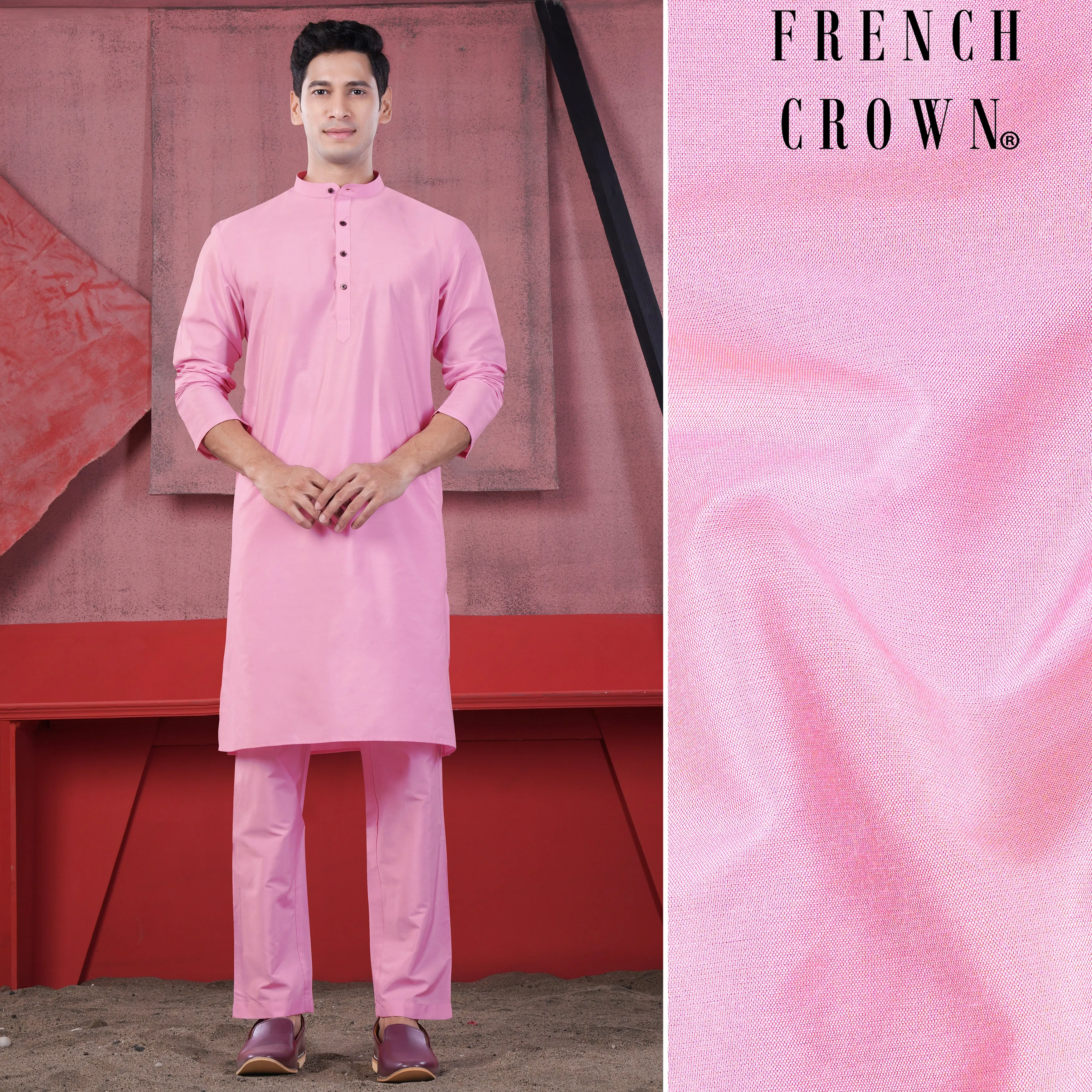 Magenta Pink Subtle Sheen Viscose Kurta Set sold by French Crown