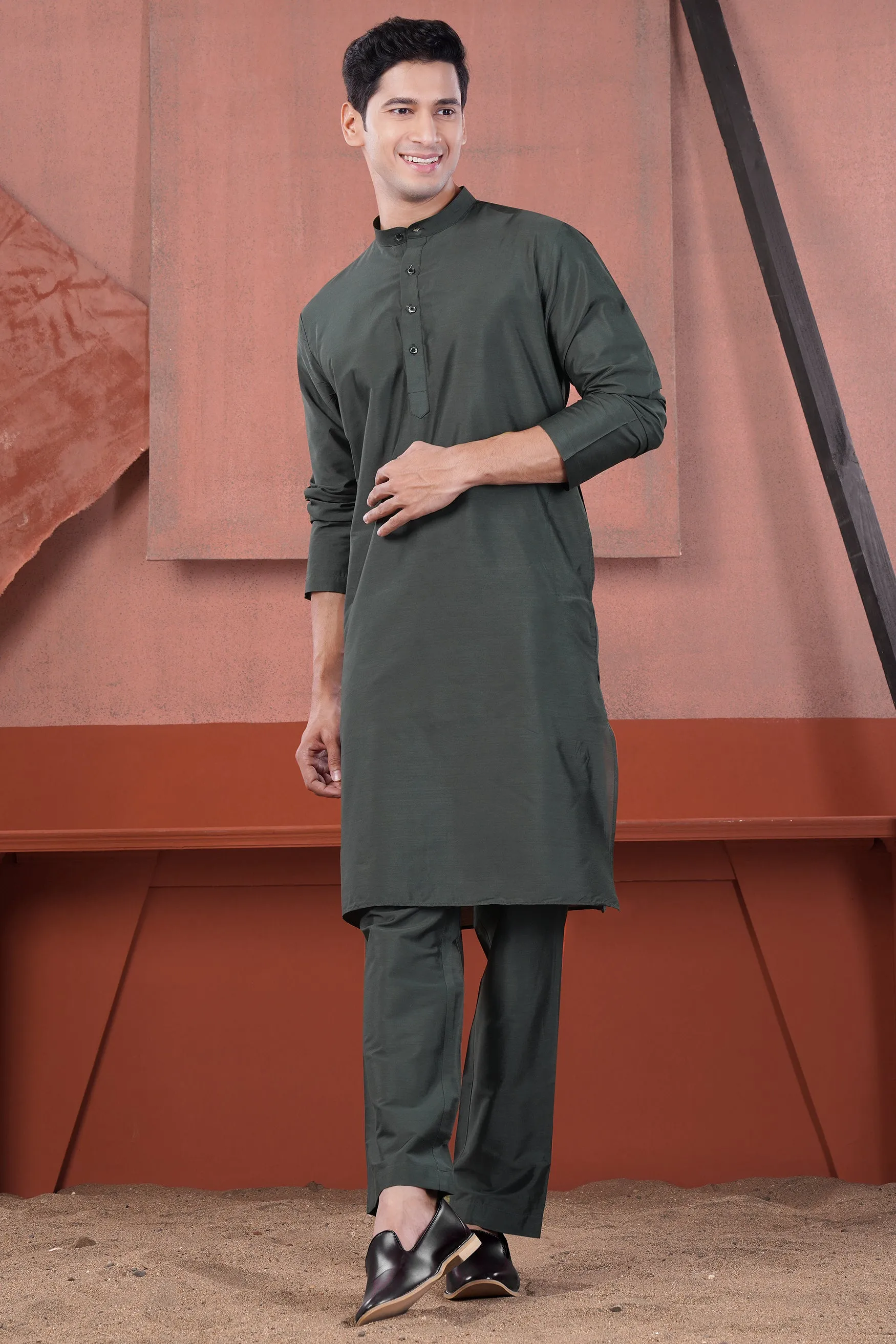 Gravel Green Subtle Sheen Viscose Kurta Set sold by French Crown product image thumbnail 2