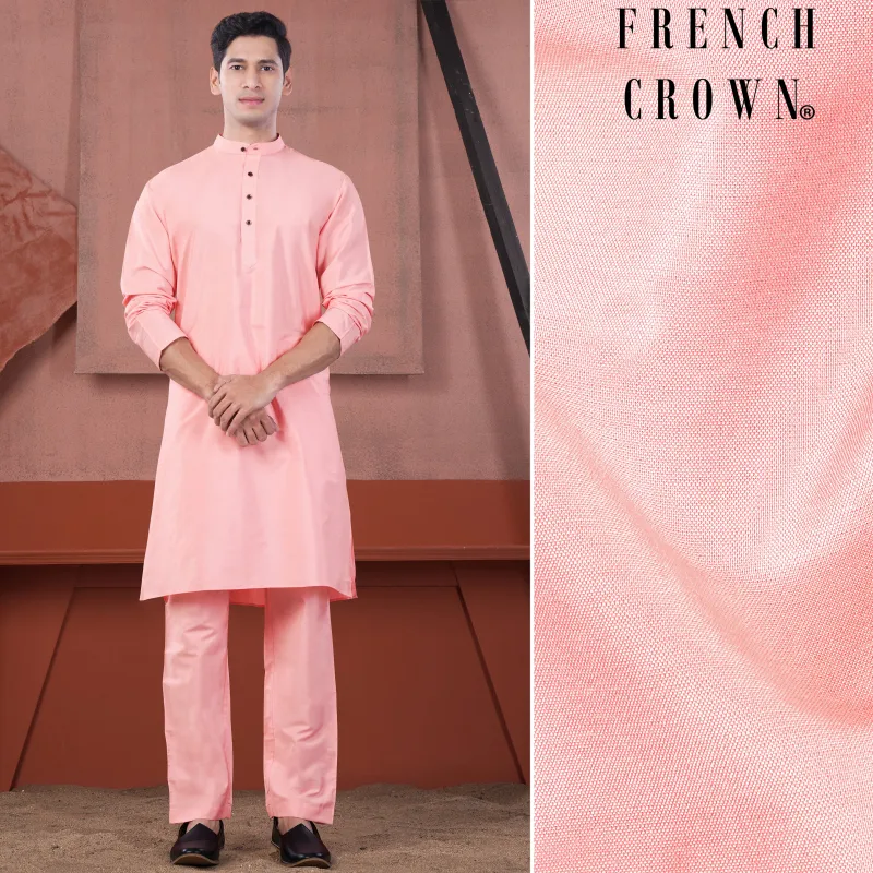 Blossom Pink Subtle Sheen Viscose Kurta Set sold by French Crown