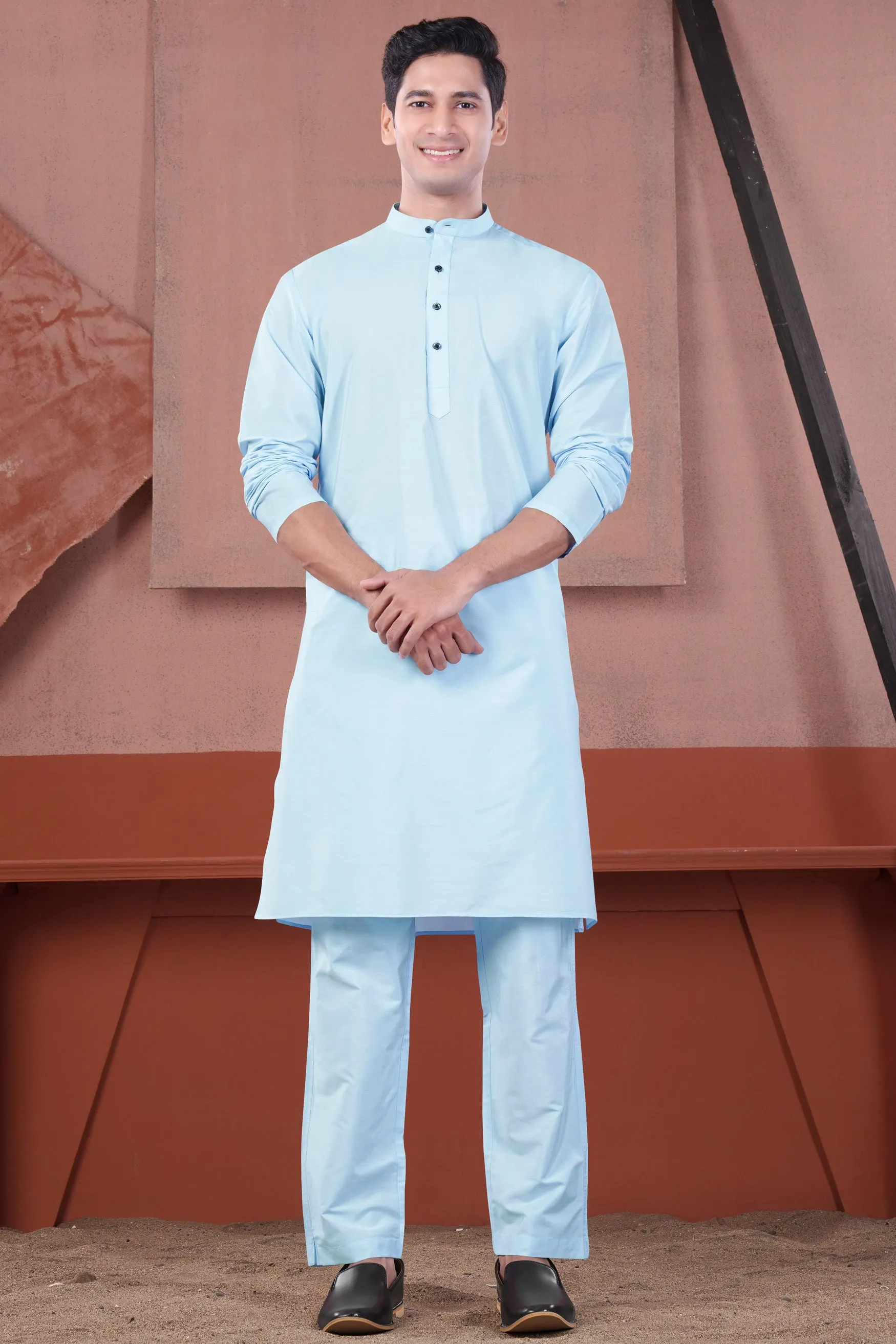 Uranian Blue Subtle Sheen Viscose Kurta Set sold by French Crown product image thumbnail 2