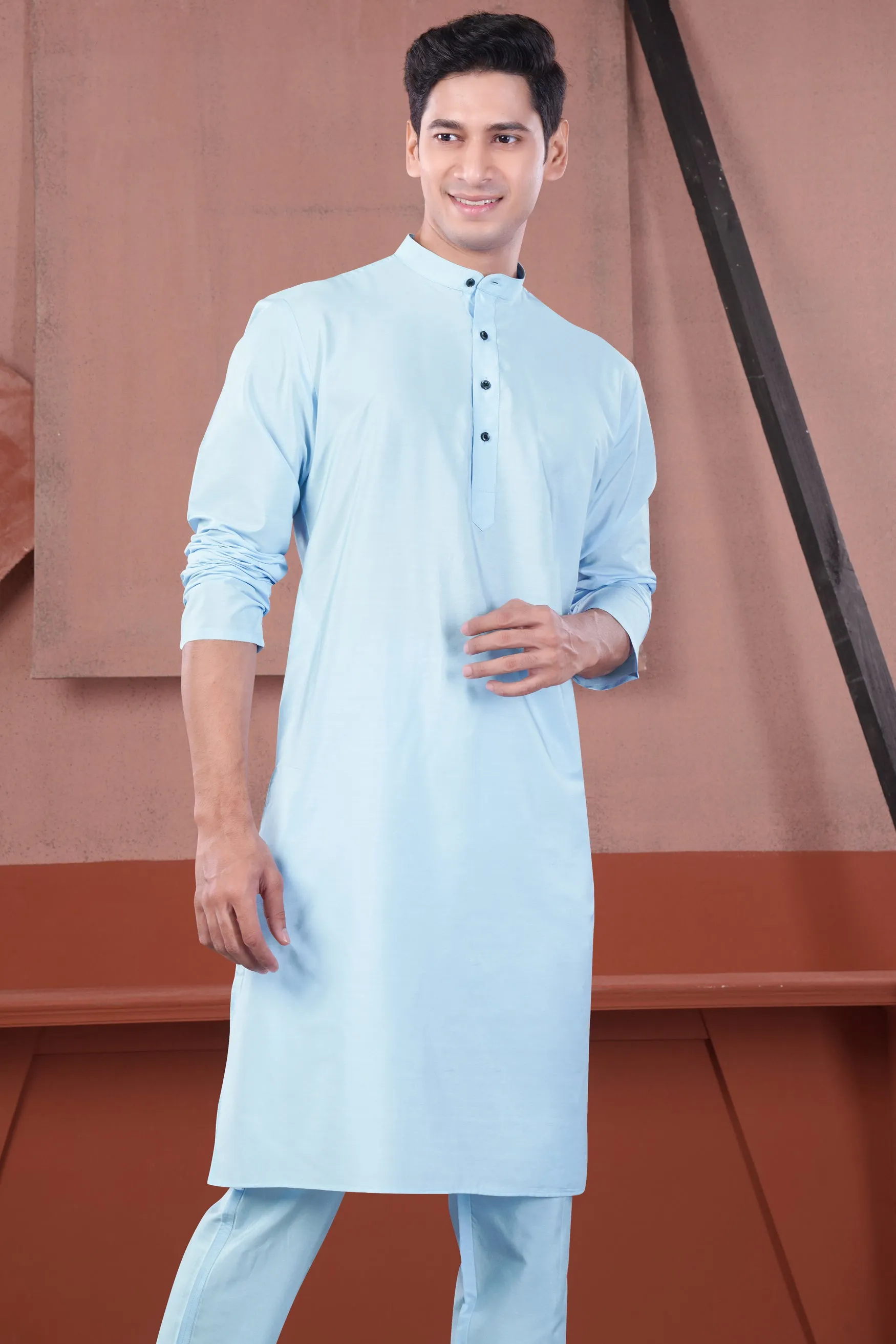 Uranian Blue Subtle Sheen Viscose Kurta Set sold by French Crown product image thumbnail 5
