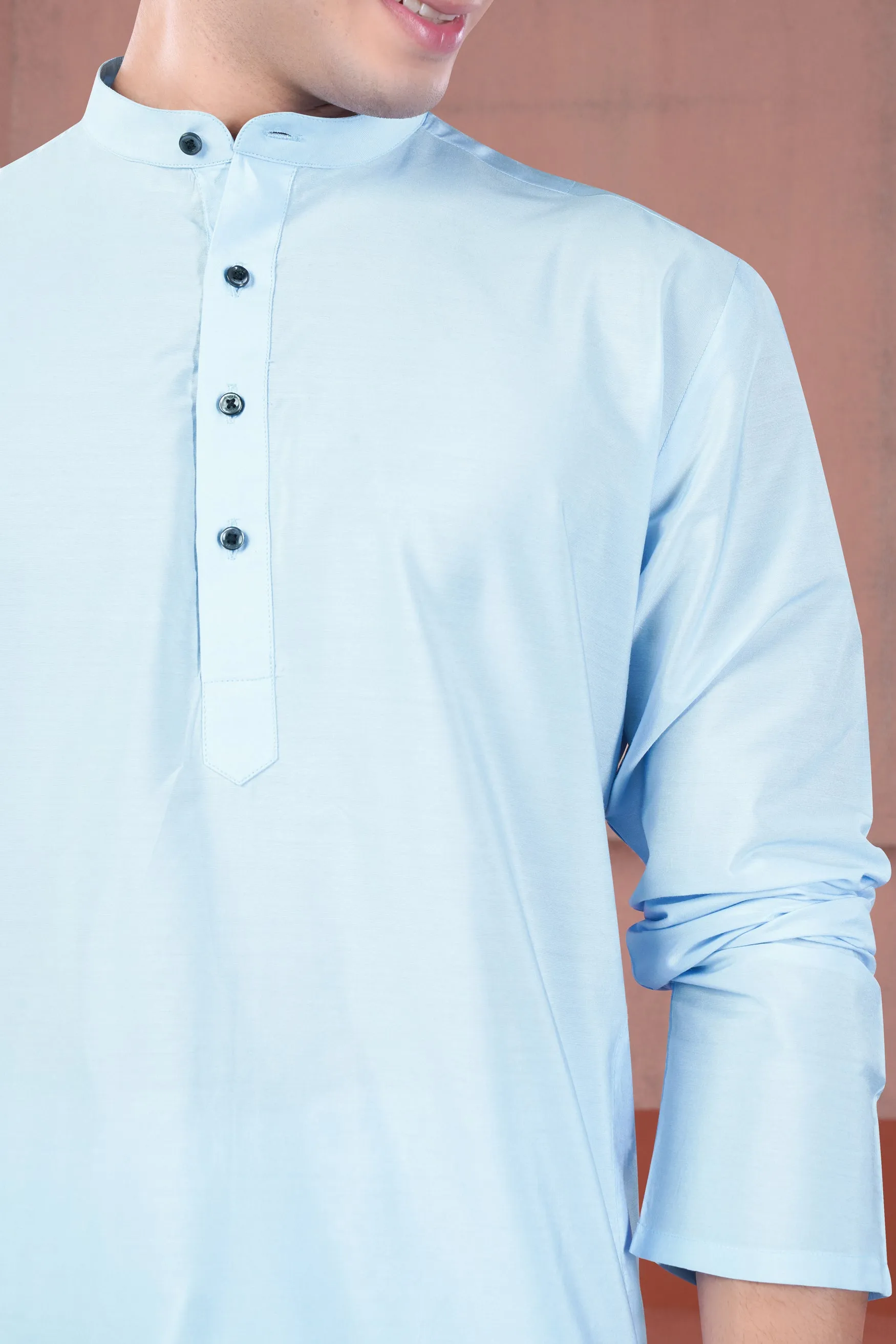 Uranian Blue Subtle Sheen Viscose Kurta Set sold by French Crown product image thumbnail 4