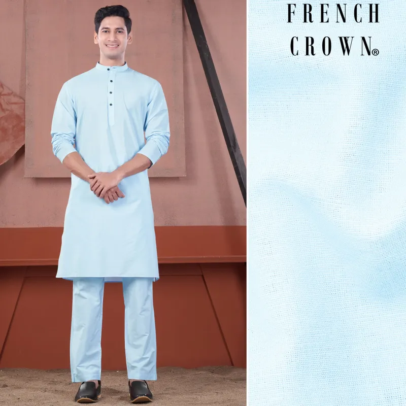 Uranian Blue Subtle Sheen Viscose Kurta Set sold by French Crown