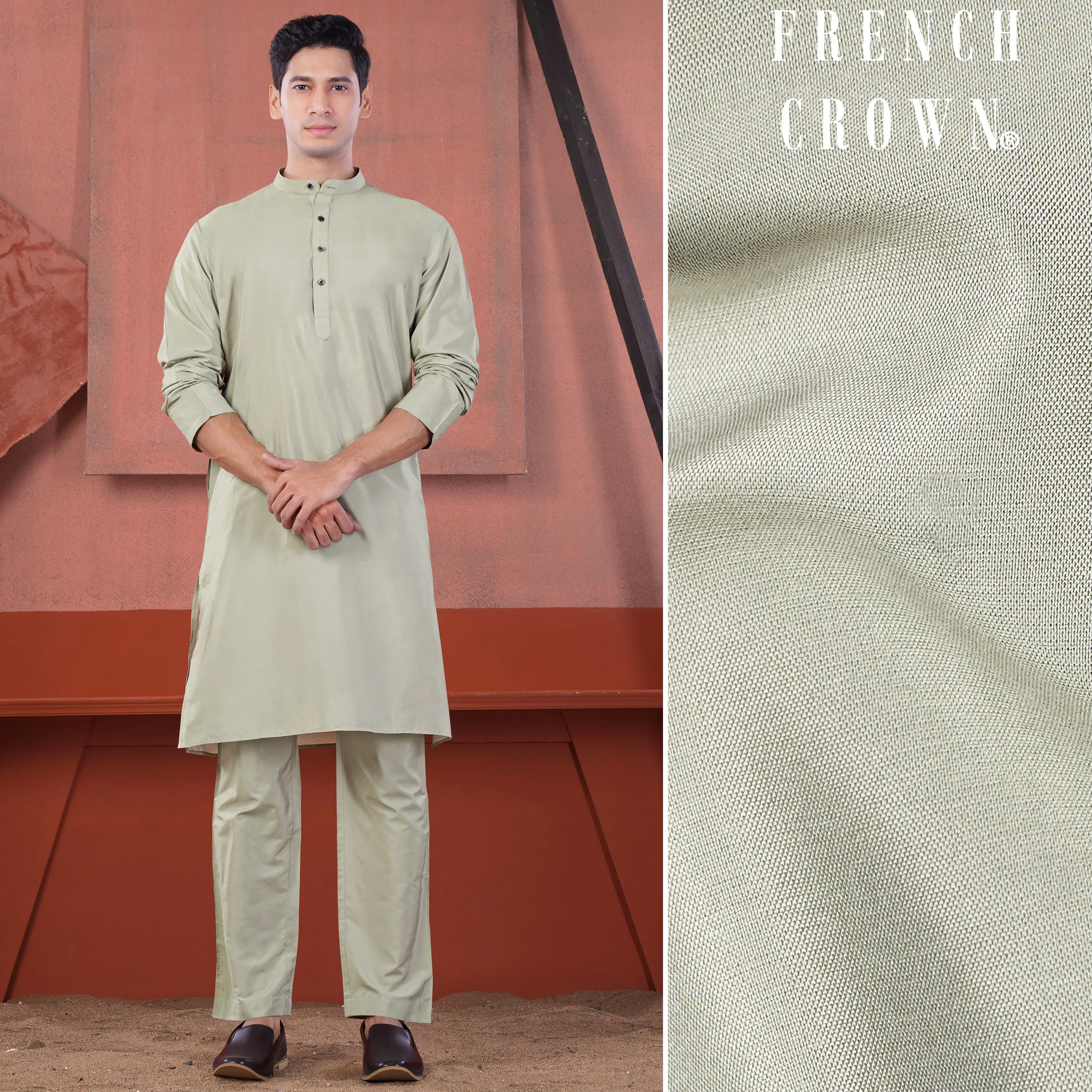 Artichoke Gray Subtle Sheen Viscose Kurta Set sold by French Crown