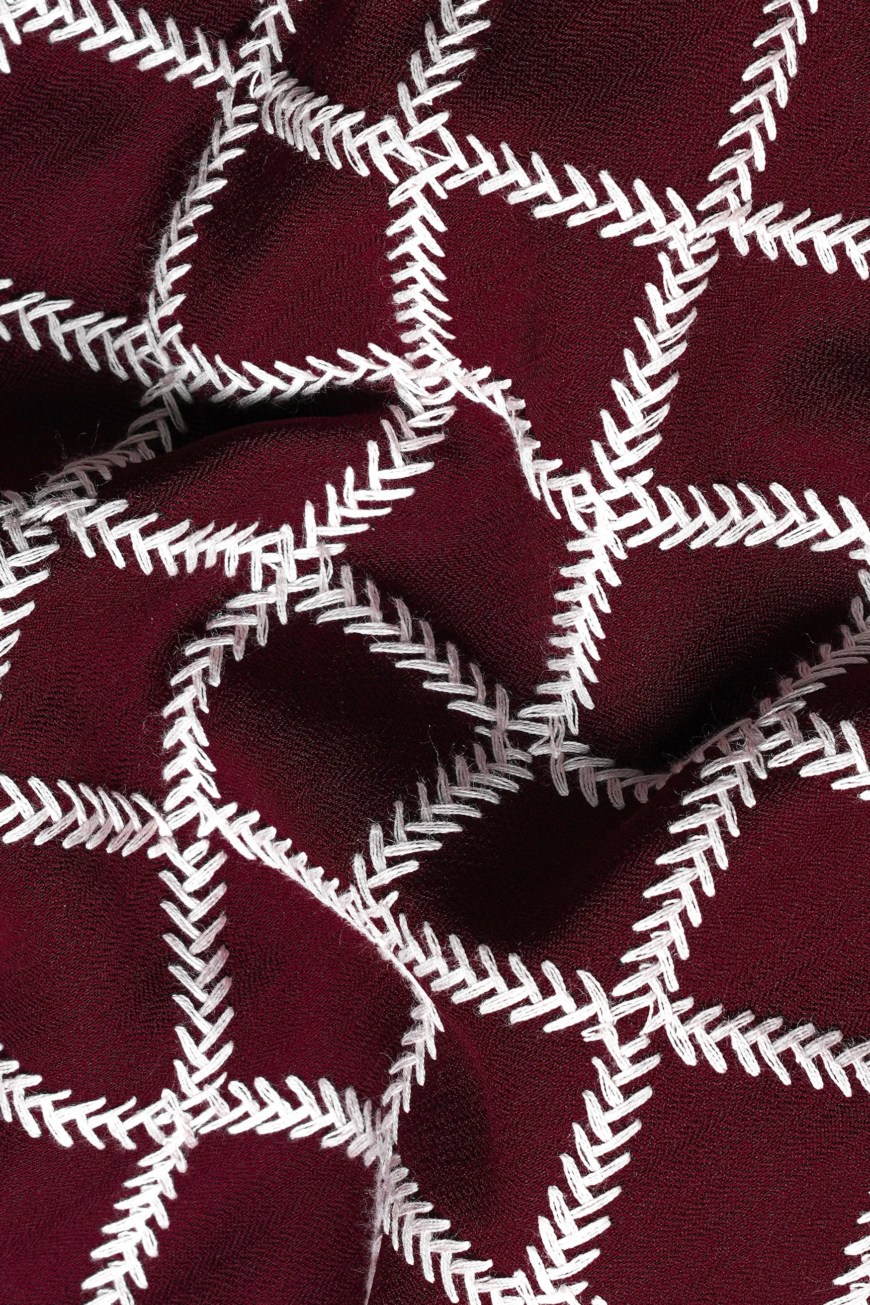 Aubergine Maroon and White Geometric Pattern Thread Embroidered Subtle Sheen Viscose Designer Kurta Set sold by French Crown product image thumbnail 3