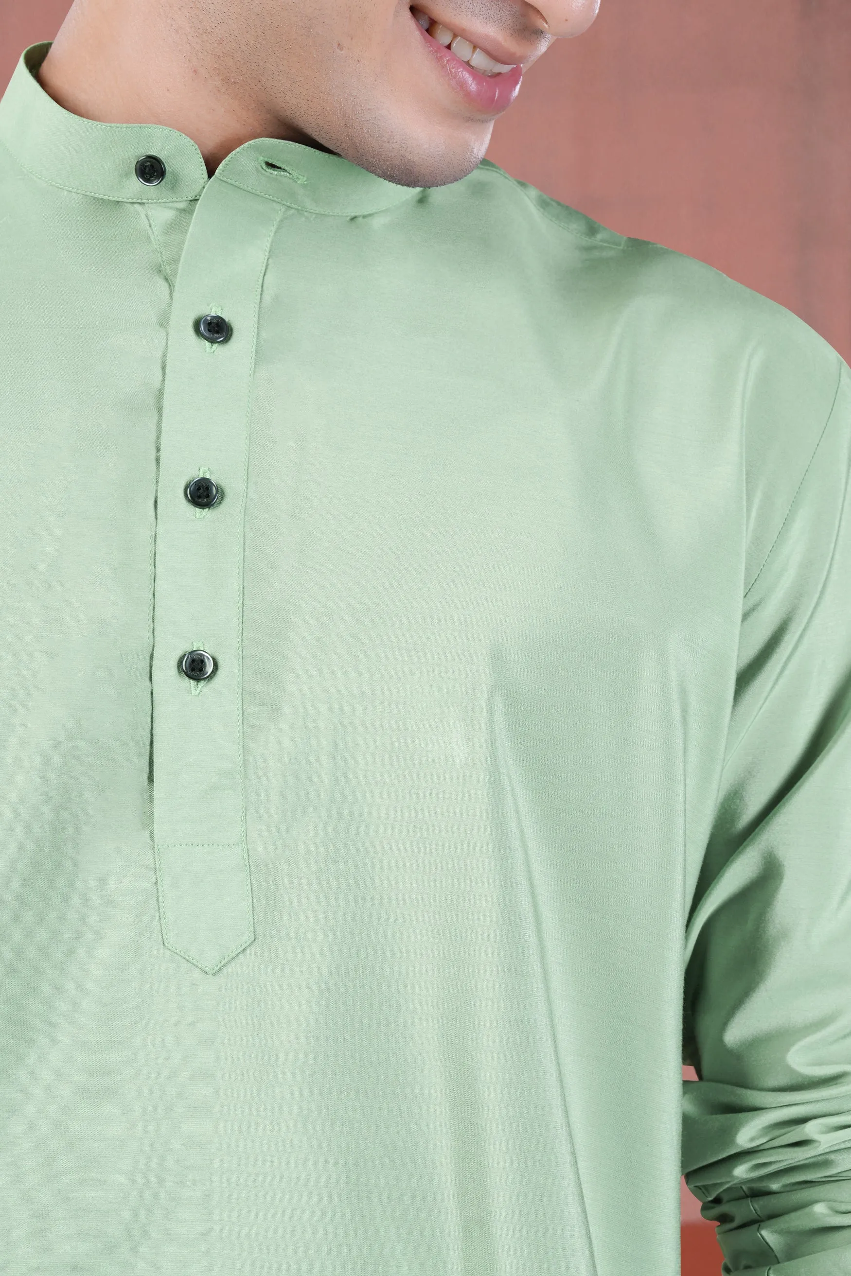 Sprout Green Subtle Sheen Viscose Kurta sold by French Crown product image thumbnail 4