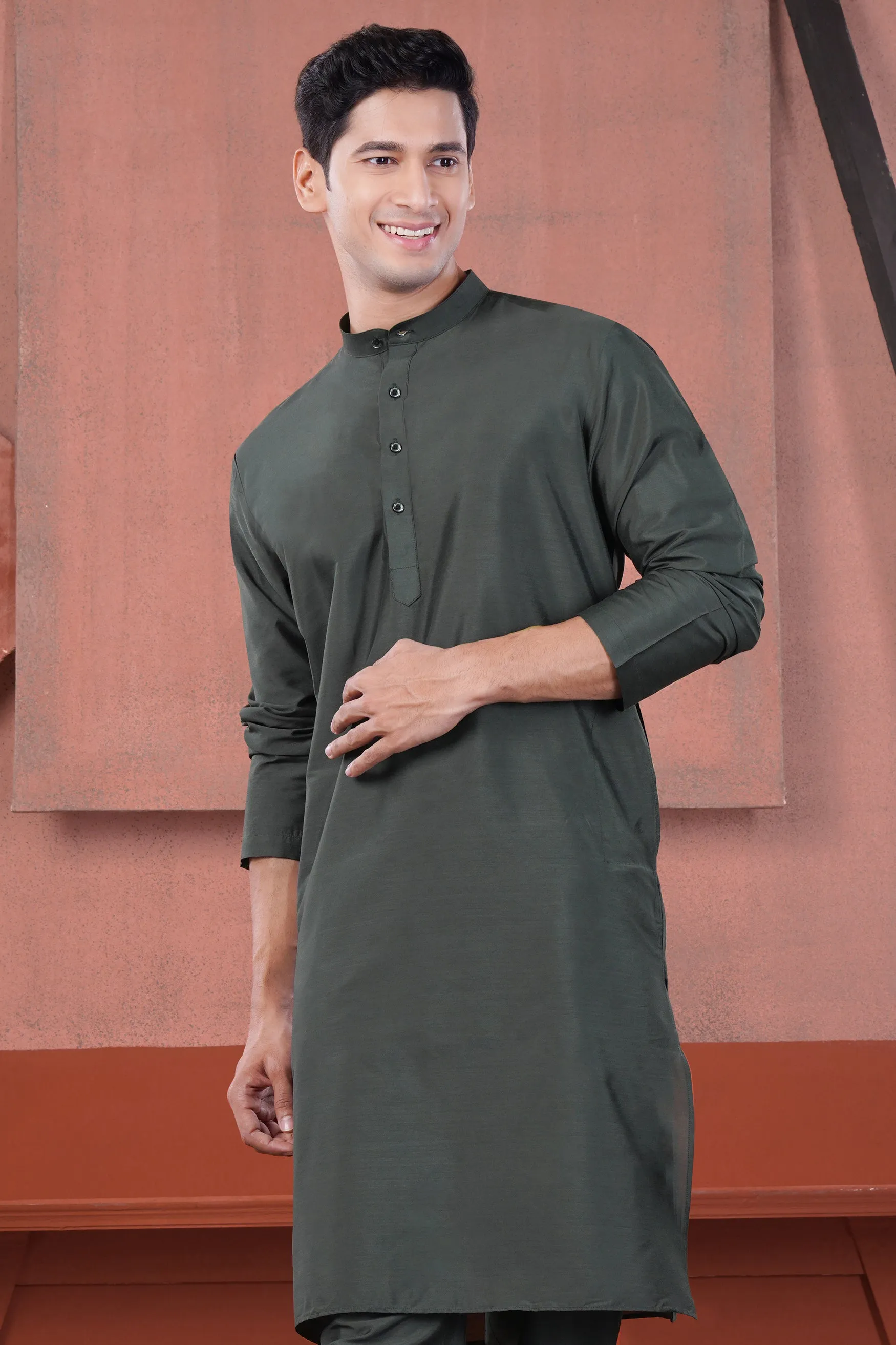 Gravel Green Subtle Sheen Viscose Kurta sold by French Crown product image thumbnail 2