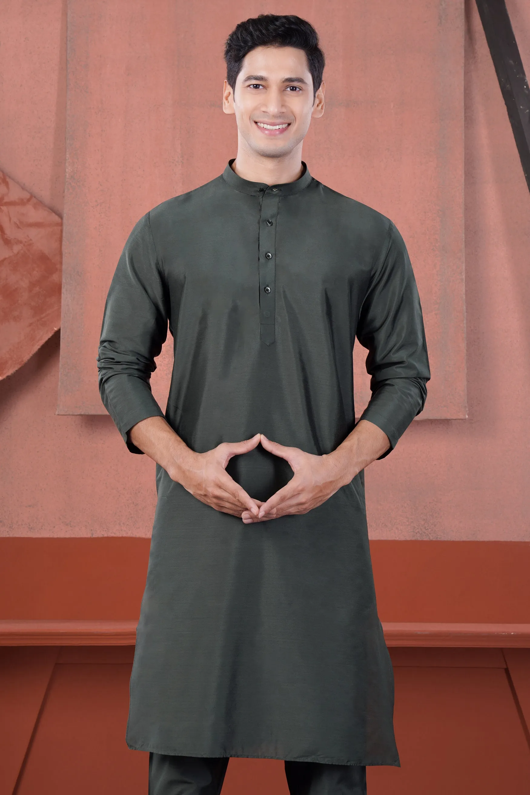 Gravel Green Subtle Sheen Viscose Kurta sold by French Crown product image thumbnail 5